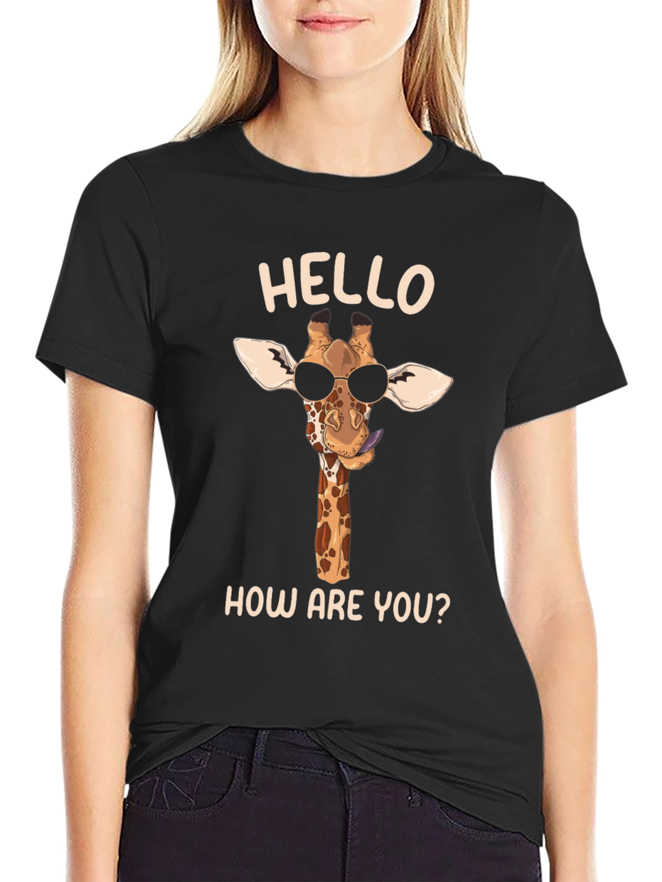 Cool Giraffe Tee: Hello How Are You? Black Shirt