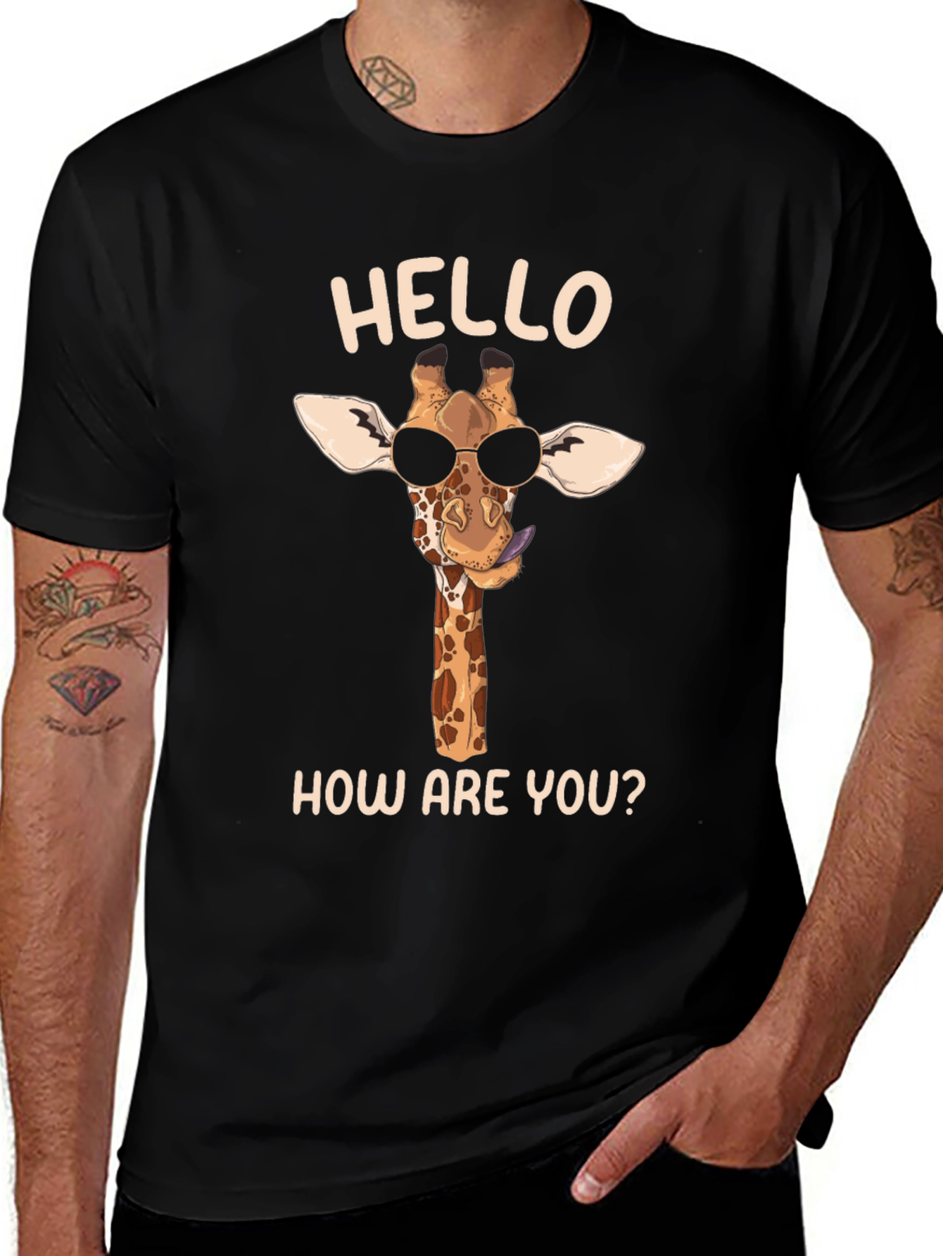 Cool Giraffe Tee: Hello How Are You? Black Shirt