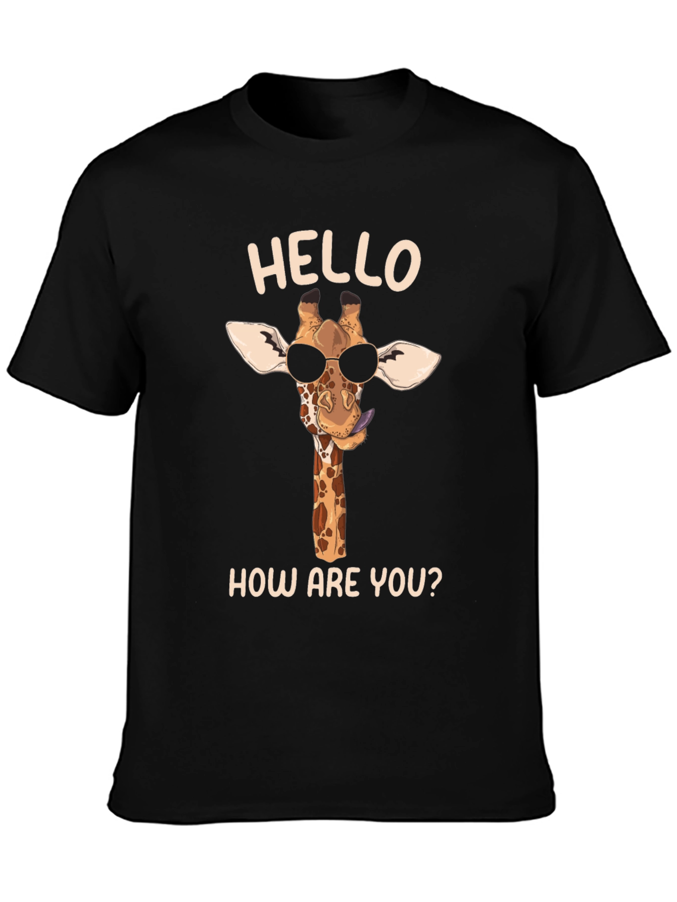 Cool Giraffe Tee: Hello How Are You? Black Shirt