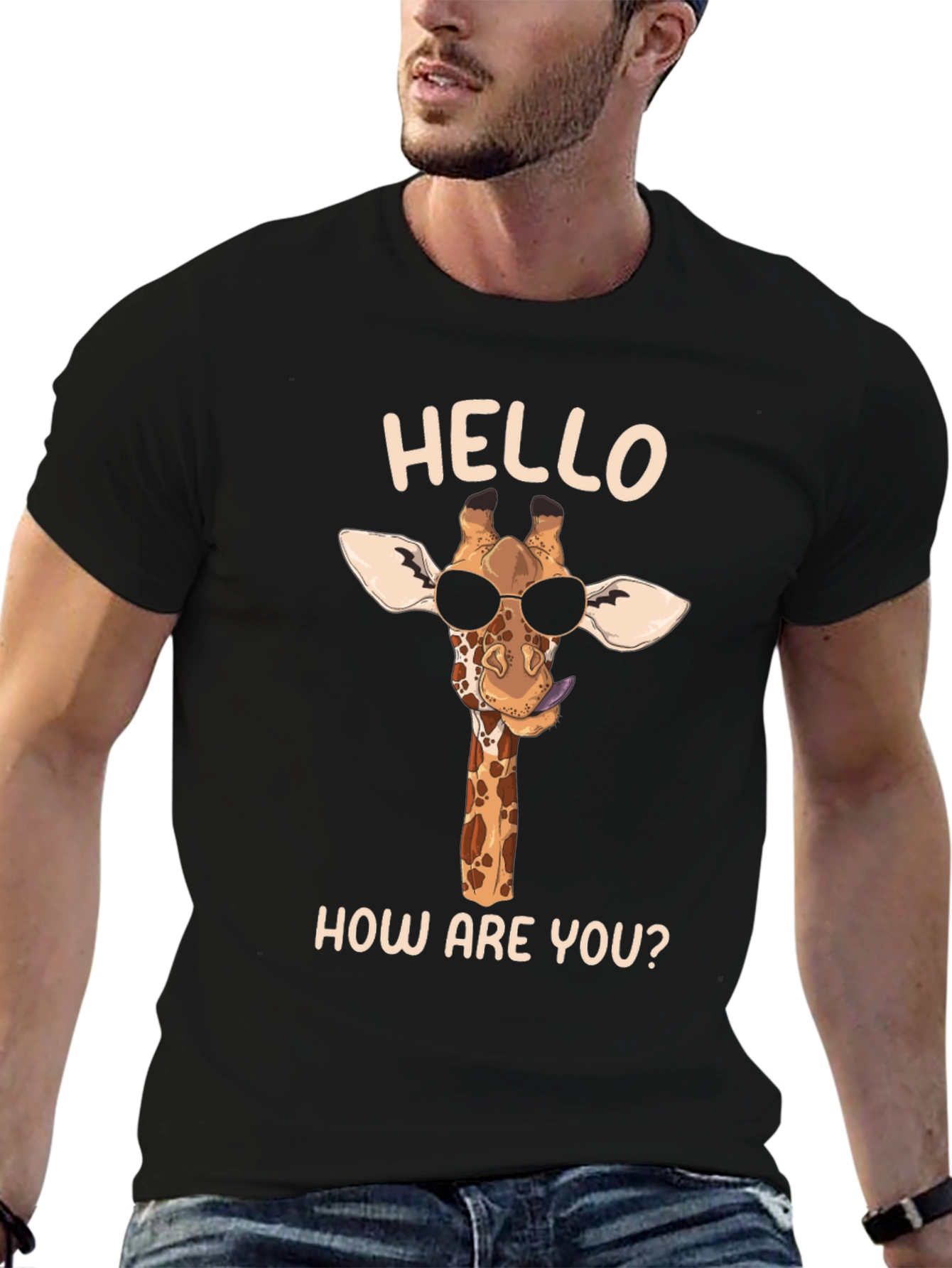 Cool Giraffe Tee: Hello How Are You? Black Shirt