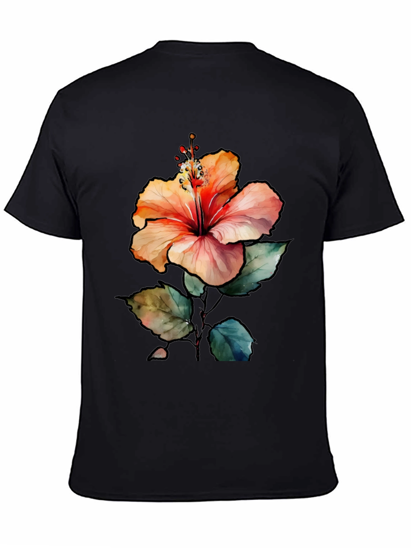 Hibiscus Flower Graphic Black T-Shirt