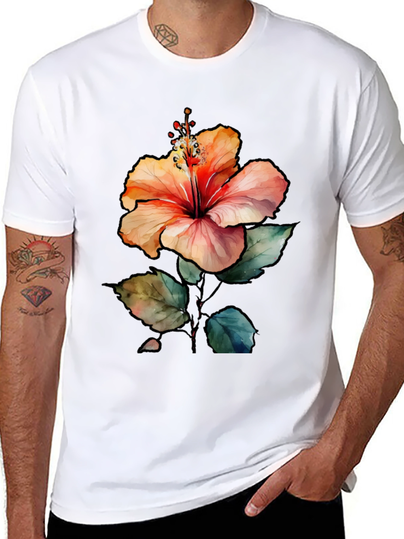 Hibiscus Flower Graphic Black T-Shirt