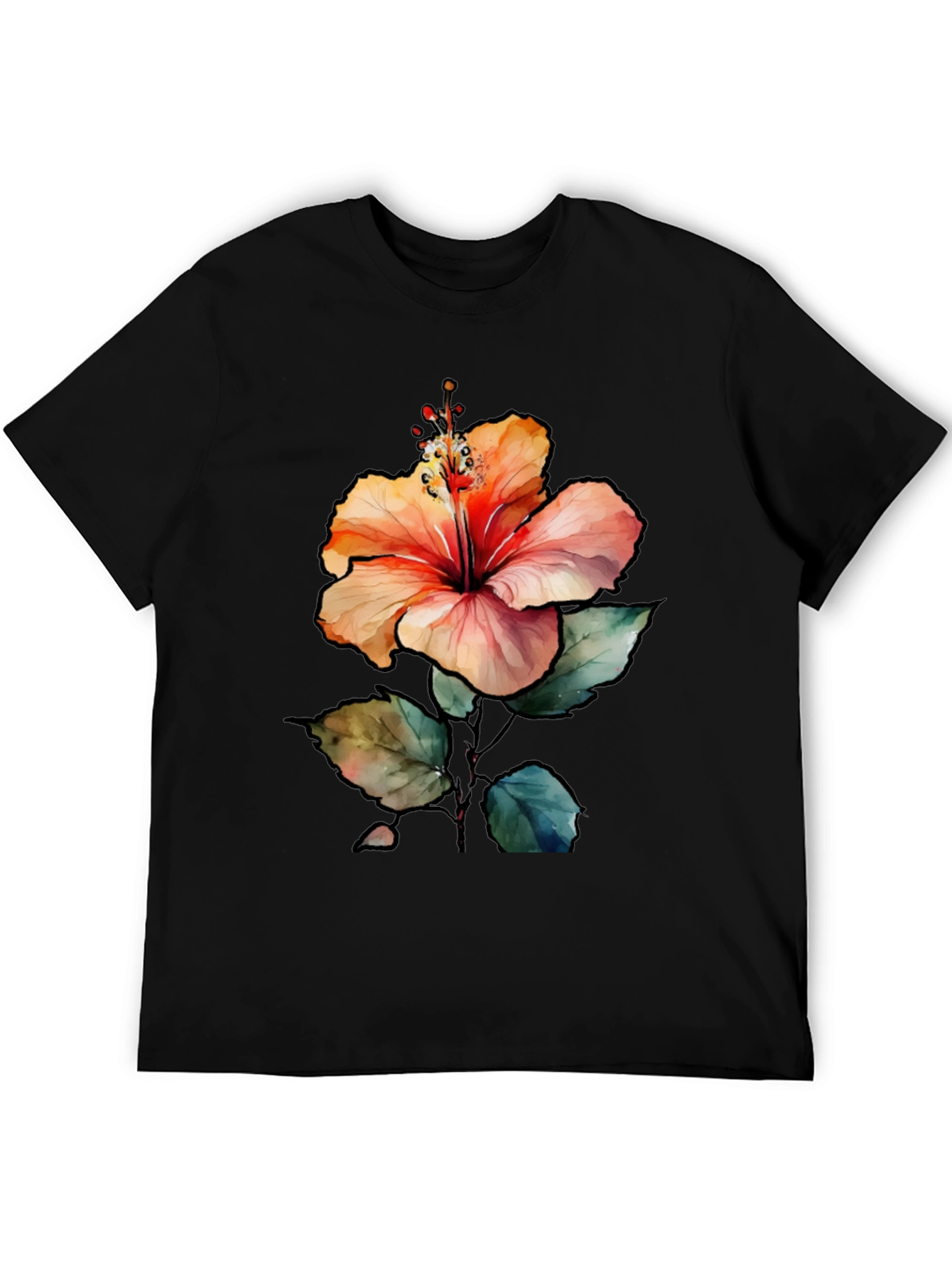 Hibiscus Flower Graphic Black T-Shirt