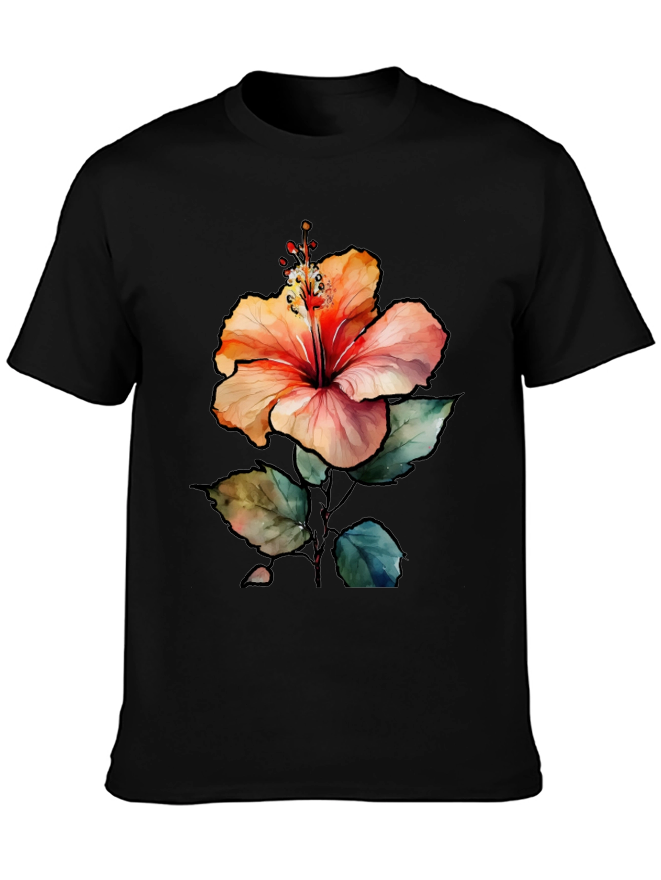 Hibiscus Flower Graphic Black T-Shirt