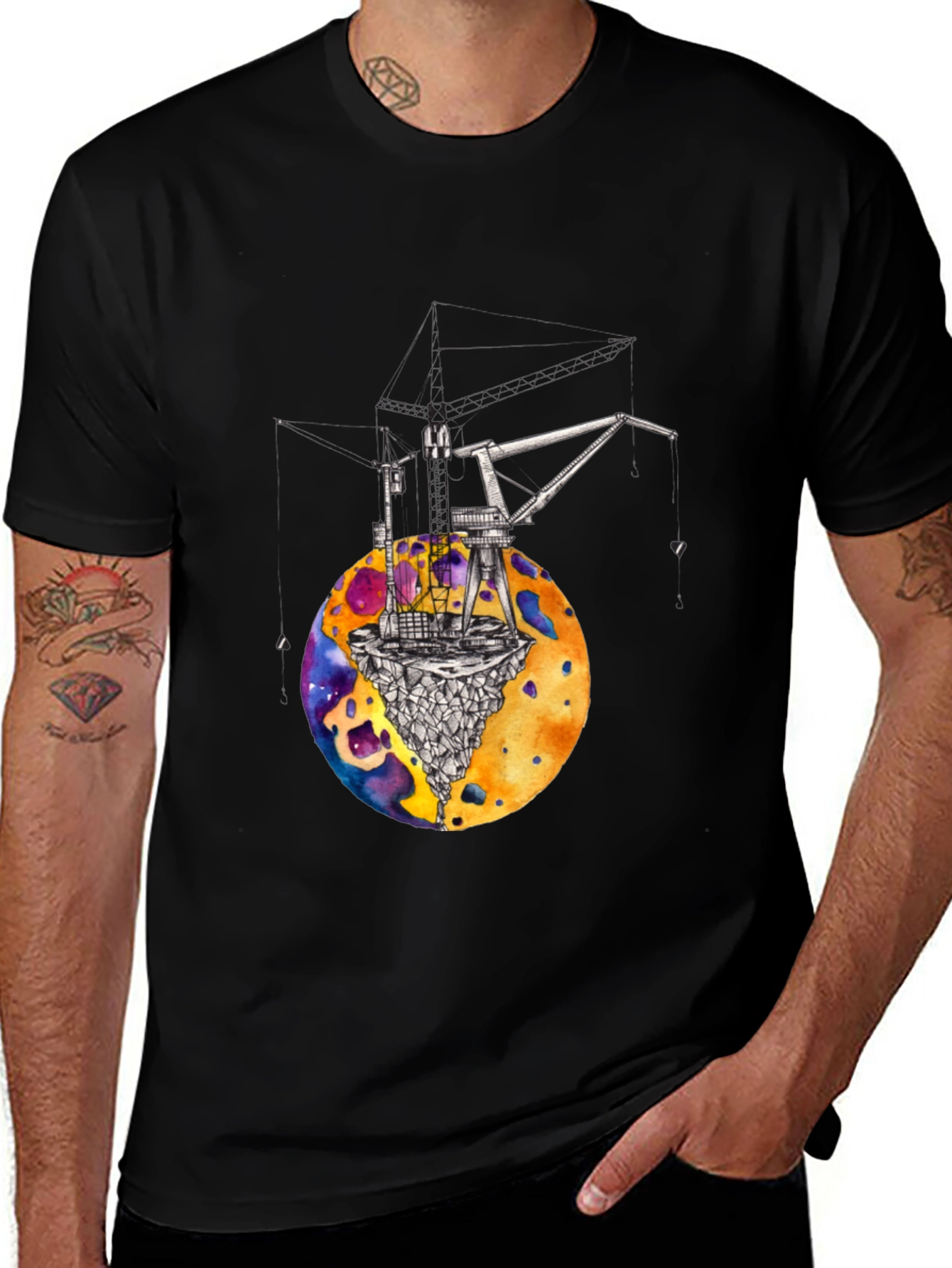 Cosmic Crane T-Shirt - Black Graphic Tee