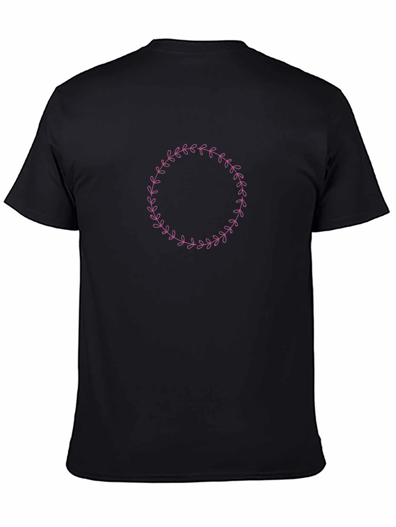 Black T-Shirt with Floral Wreath Design