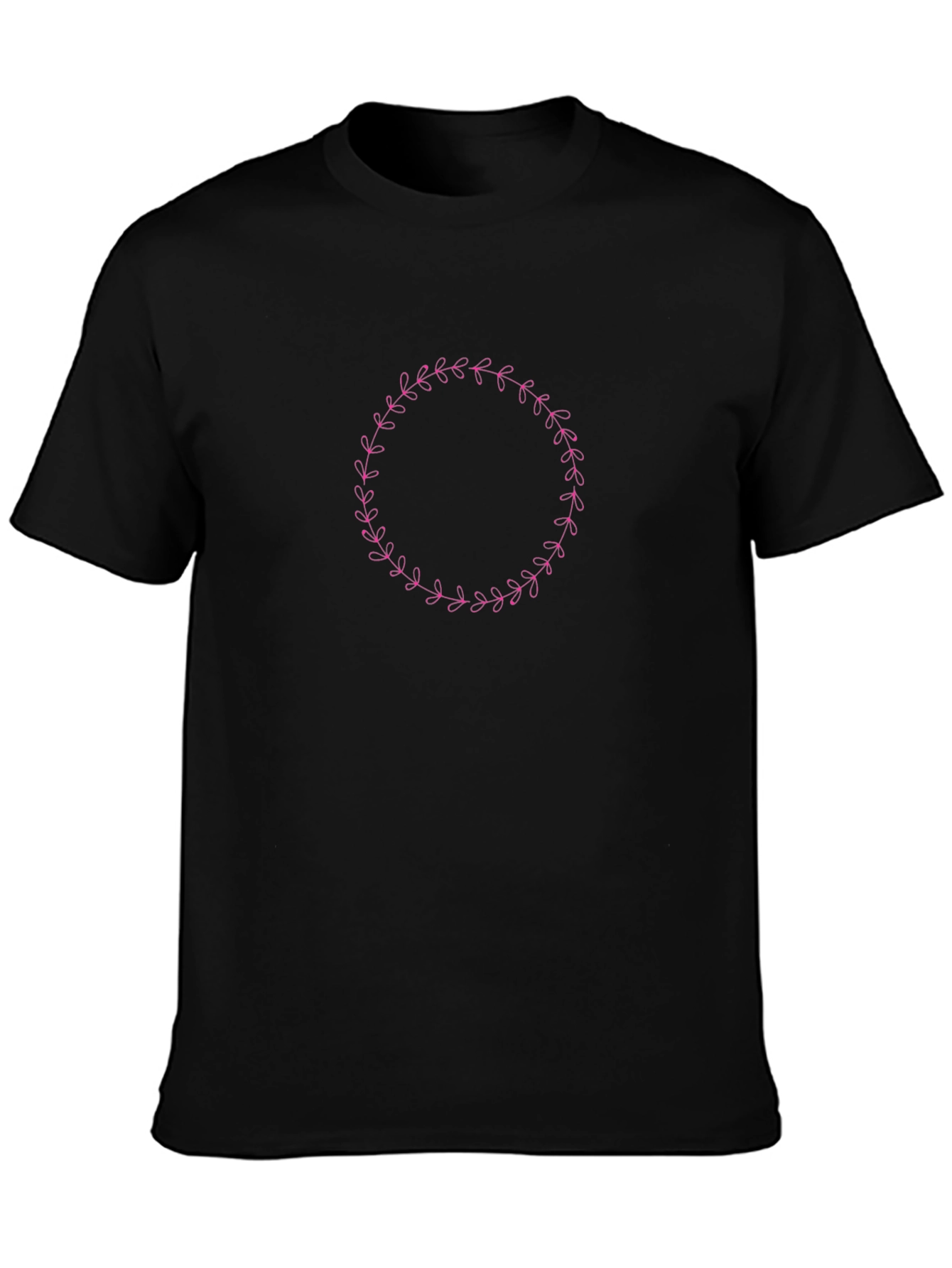 Black T-Shirt with Floral Wreath Design