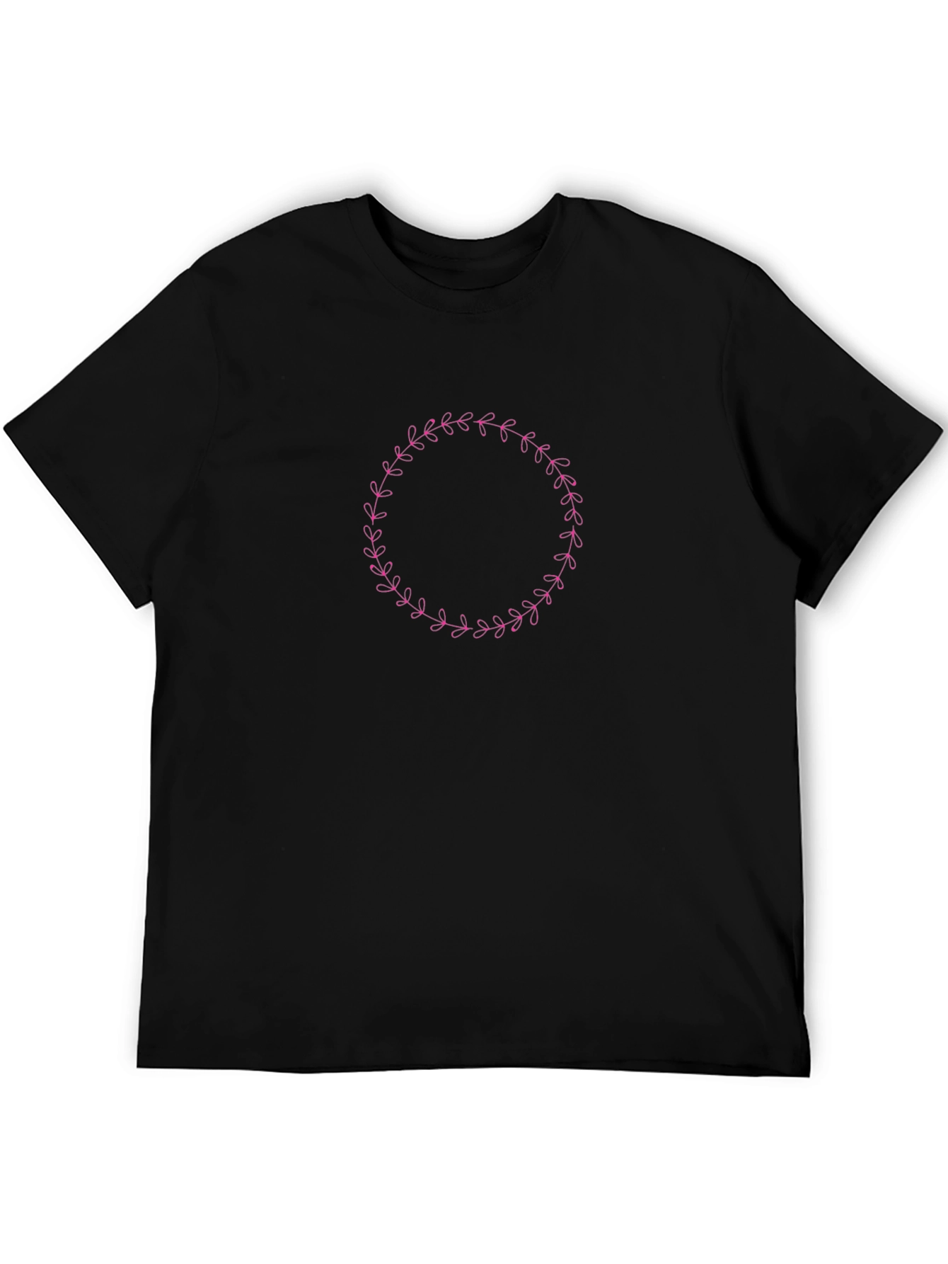 Black T-Shirt with Floral Wreath Design