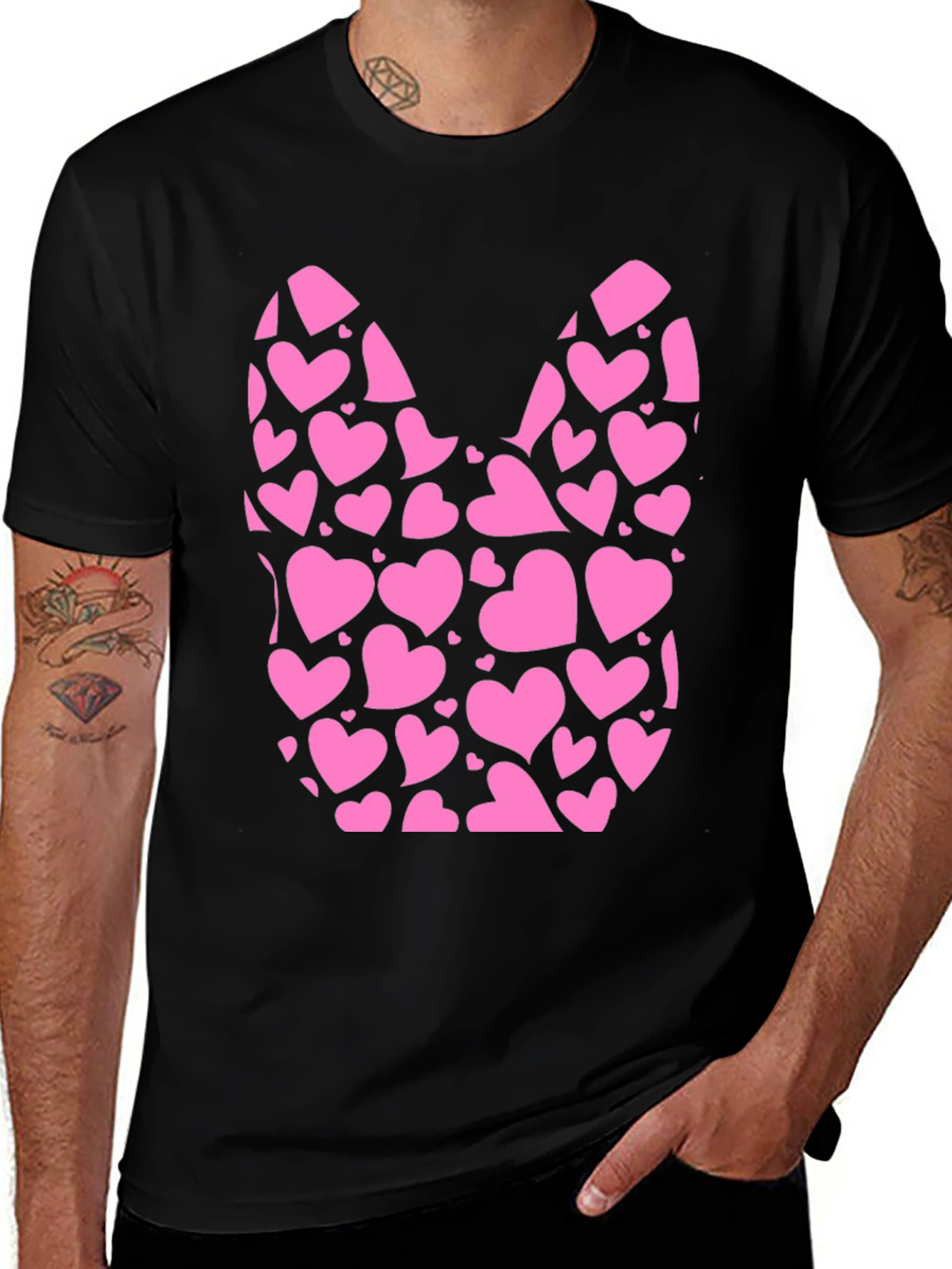 Heart Filled Bunny Tee - Black Cotton Blend