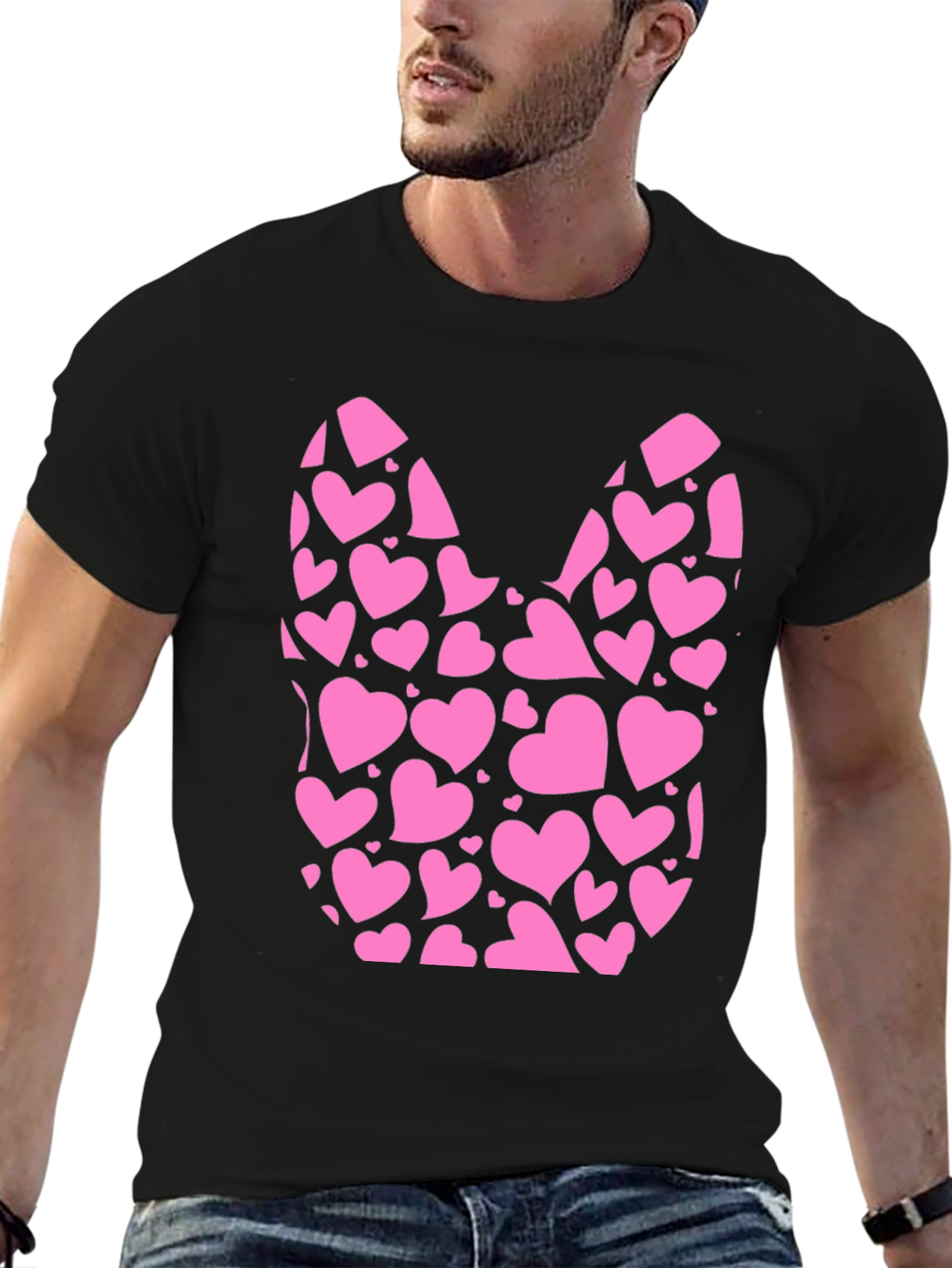 Heart Filled Bunny Tee - Black Cotton Blend