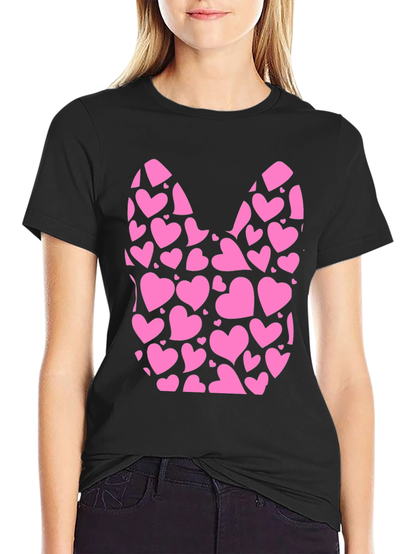 Heart Filled Bunny Tee - Black Cotton Blend