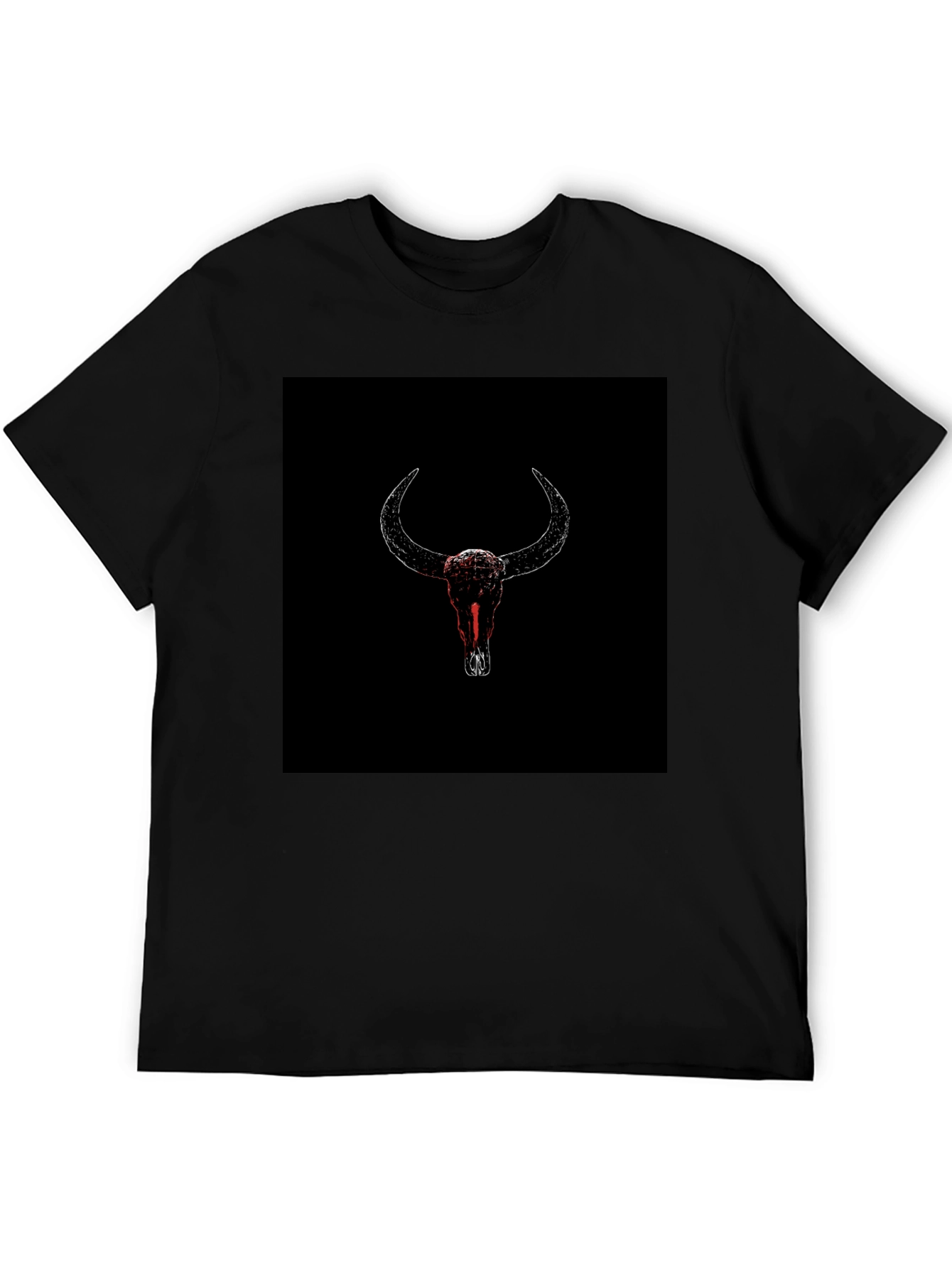 Black T-Shirt with Bull Skull Graphic