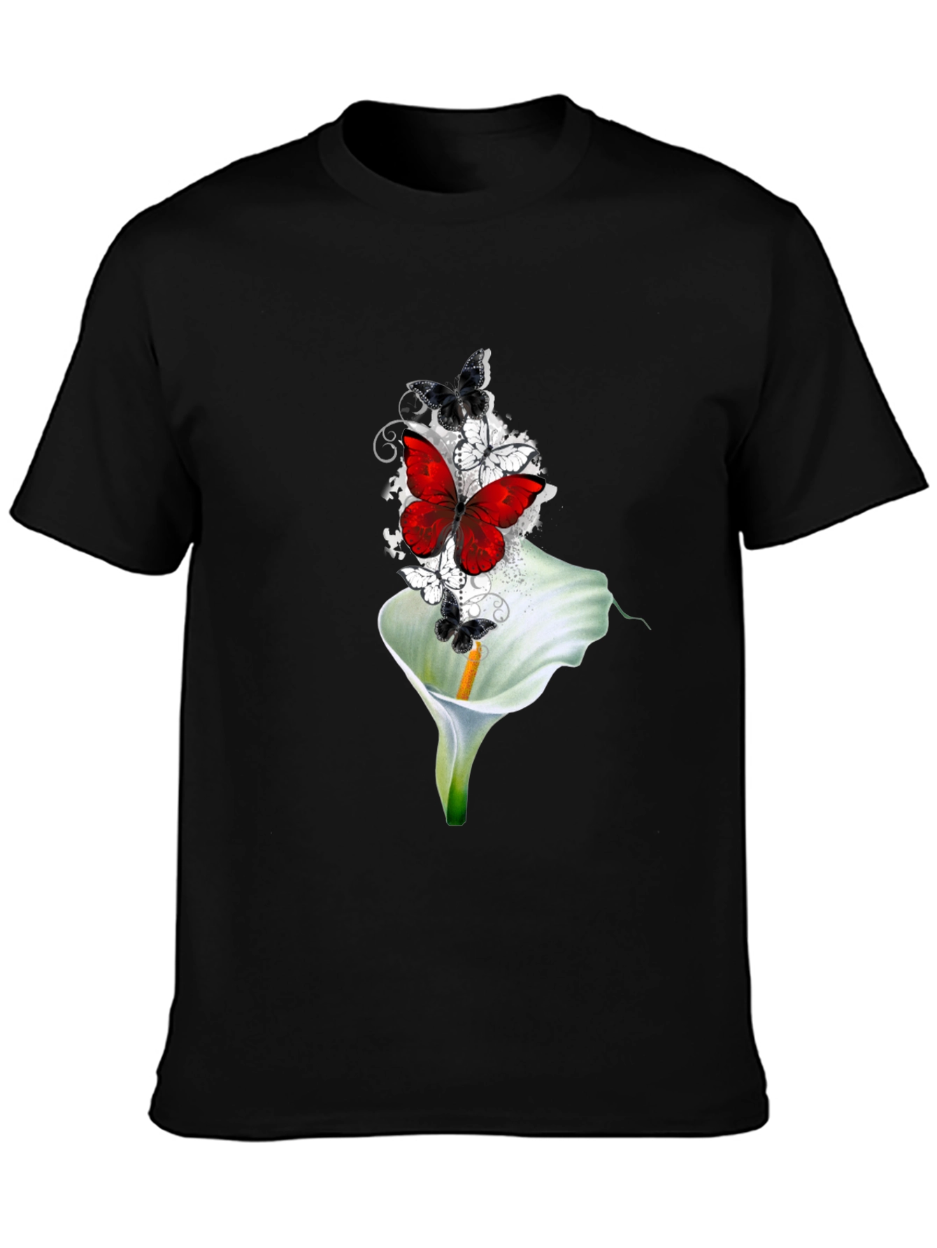 Butterfly & Lily Graphic T-Shirt - Black