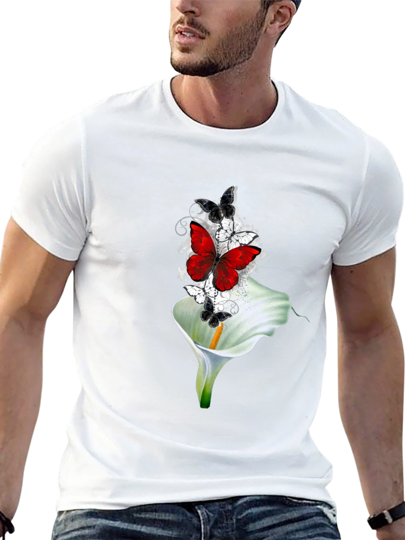 Butterfly & Lily Graphic T-Shirt - Black