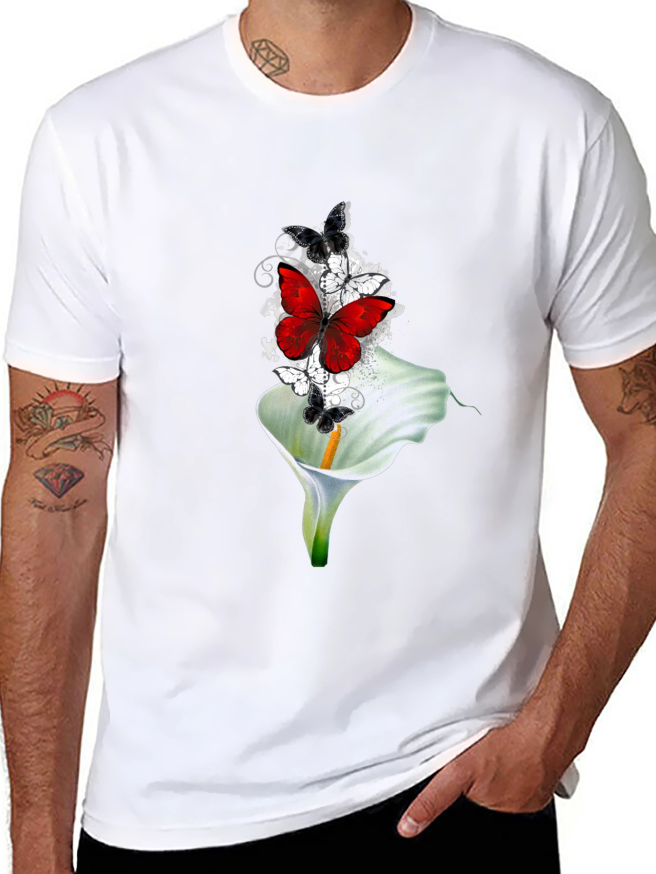 Butterfly & Lily Graphic T-Shirt - Black