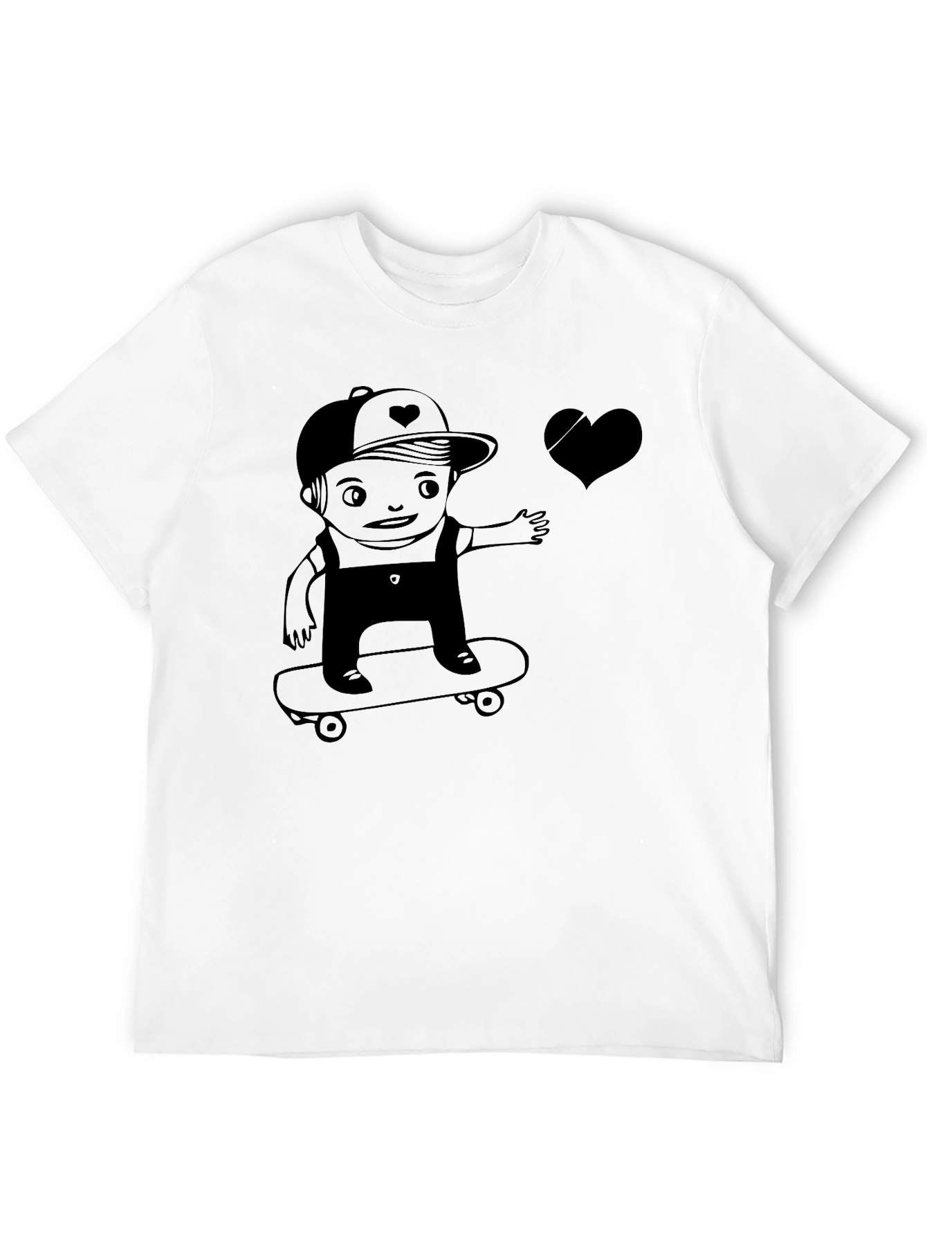 Skateboarding Kid Graphic Tee - Black Cotton