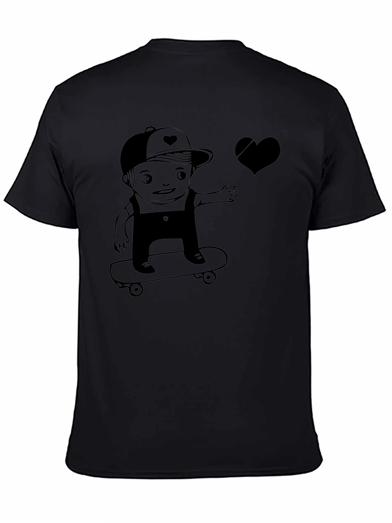 Skateboarding Kid Graphic Tee - Black Cotton