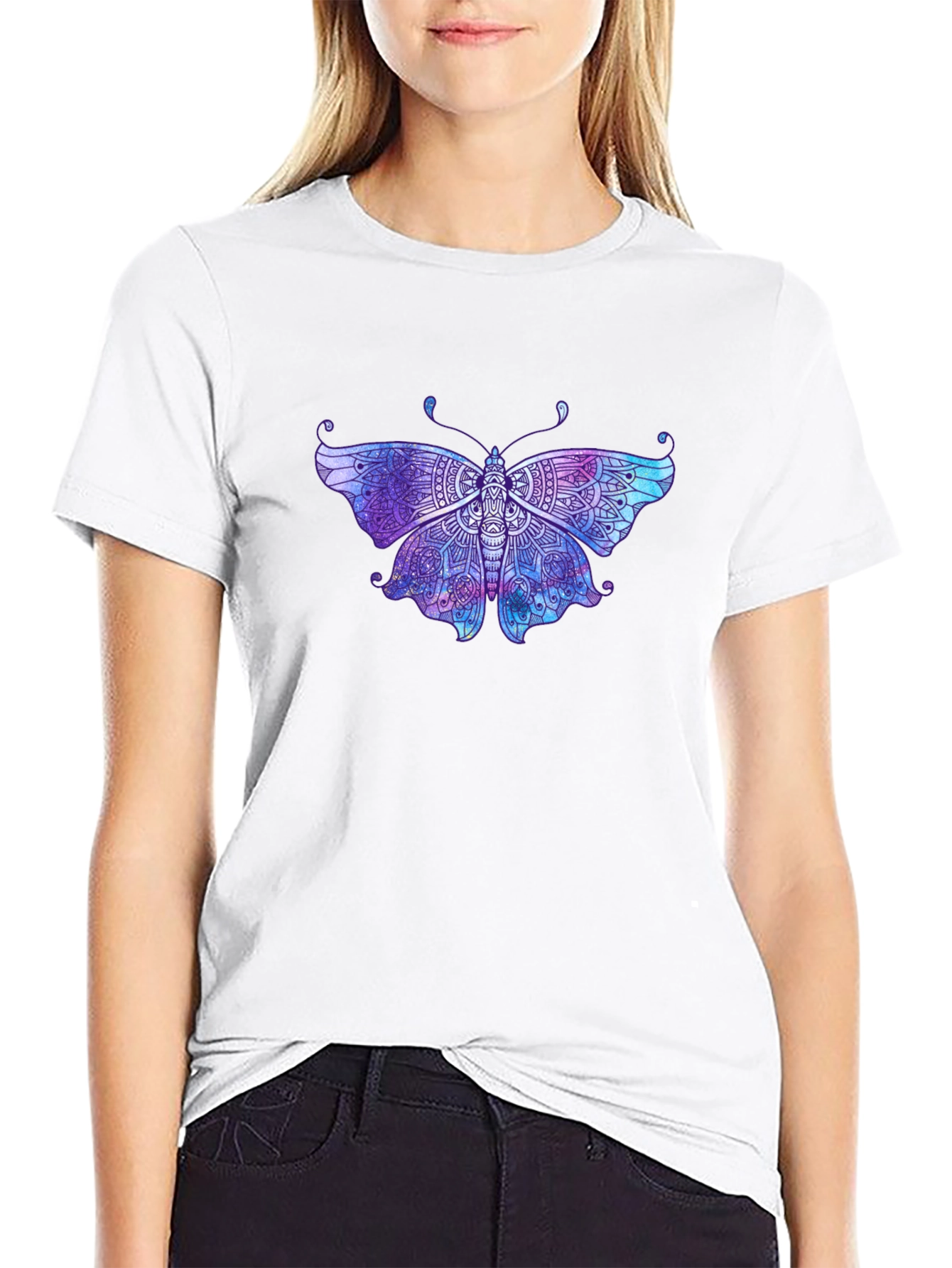 Butterfly Mandala Graphic Tee - Black Cotton T-Shirt