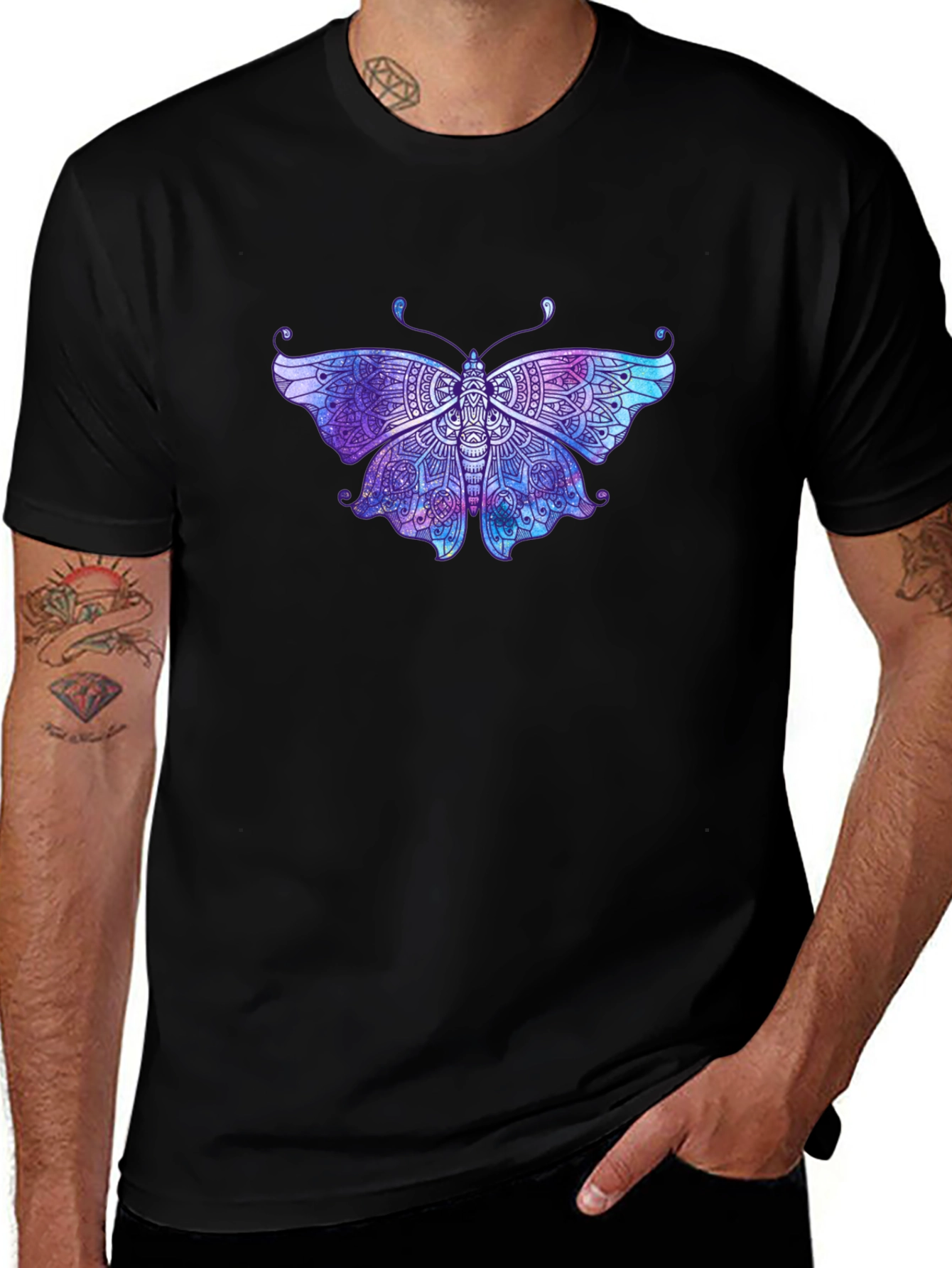 Butterfly Mandala Graphic Tee - Black Cotton T-Shirt
