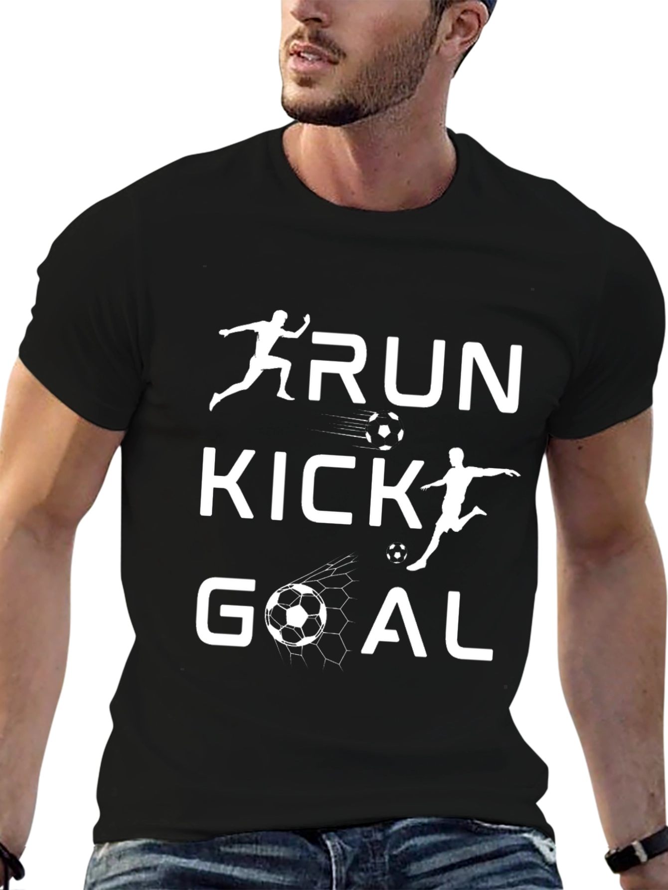 Run Kick Goal Soccer Graphic Tee - Black T-Shirt