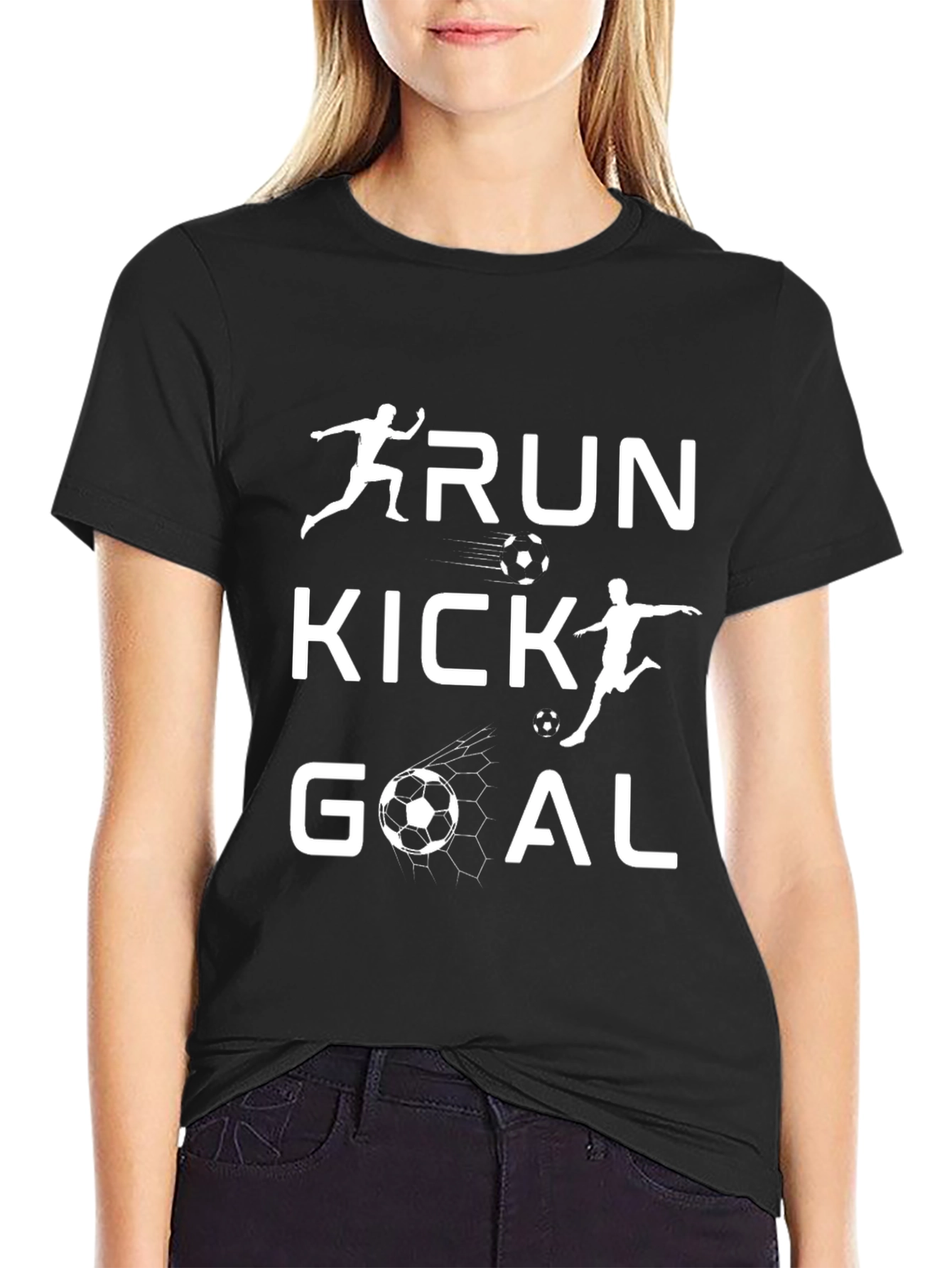 Run Kick Goal Soccer Graphic Tee - Black T-Shirt