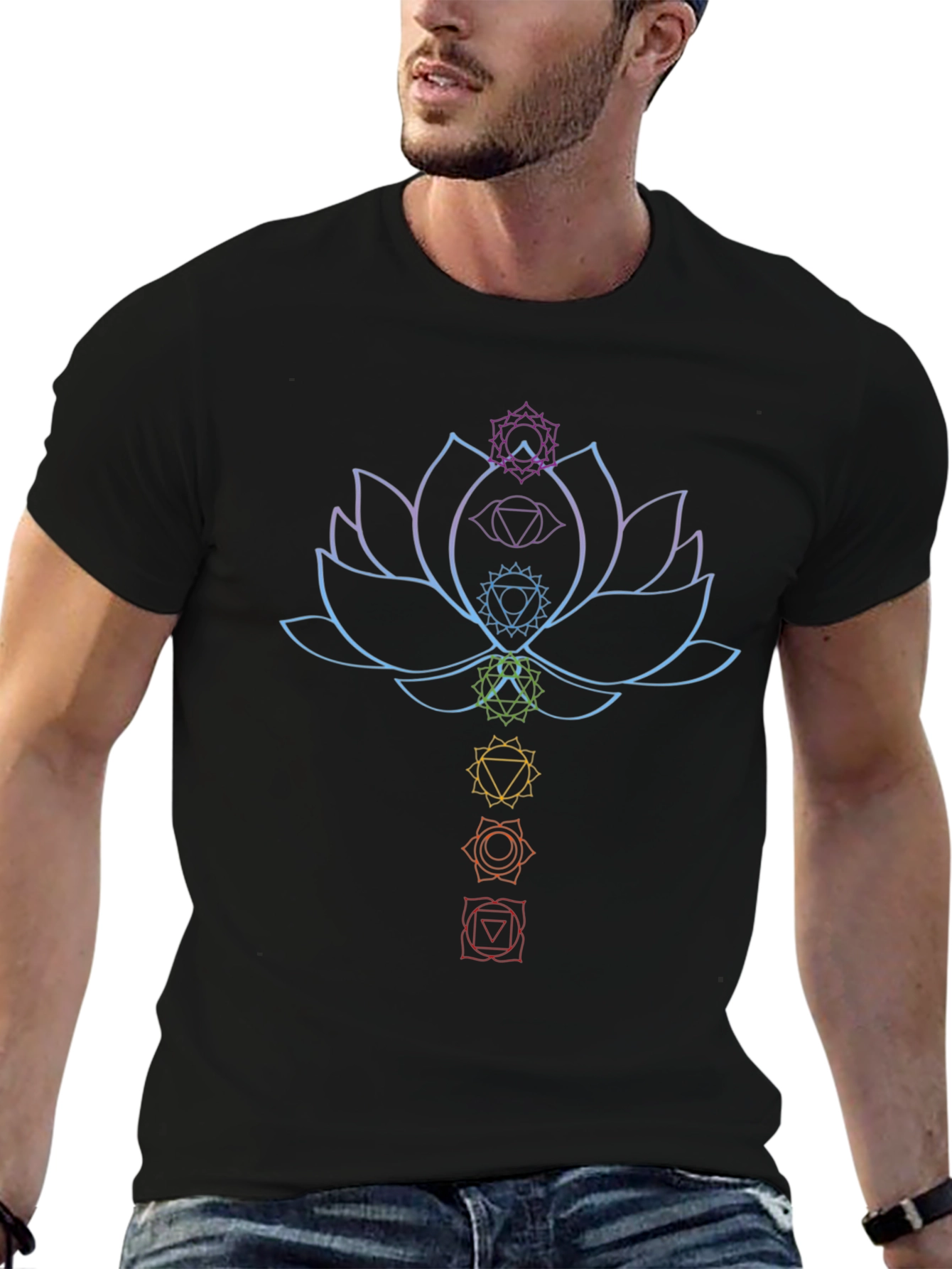 Chakra Lotus Graphic Tee - Black Cotton Blend