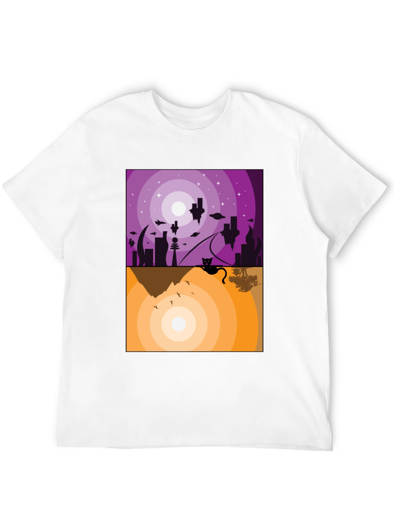 Abstract Cat Graphic T-Shirt - Black Crew Neck