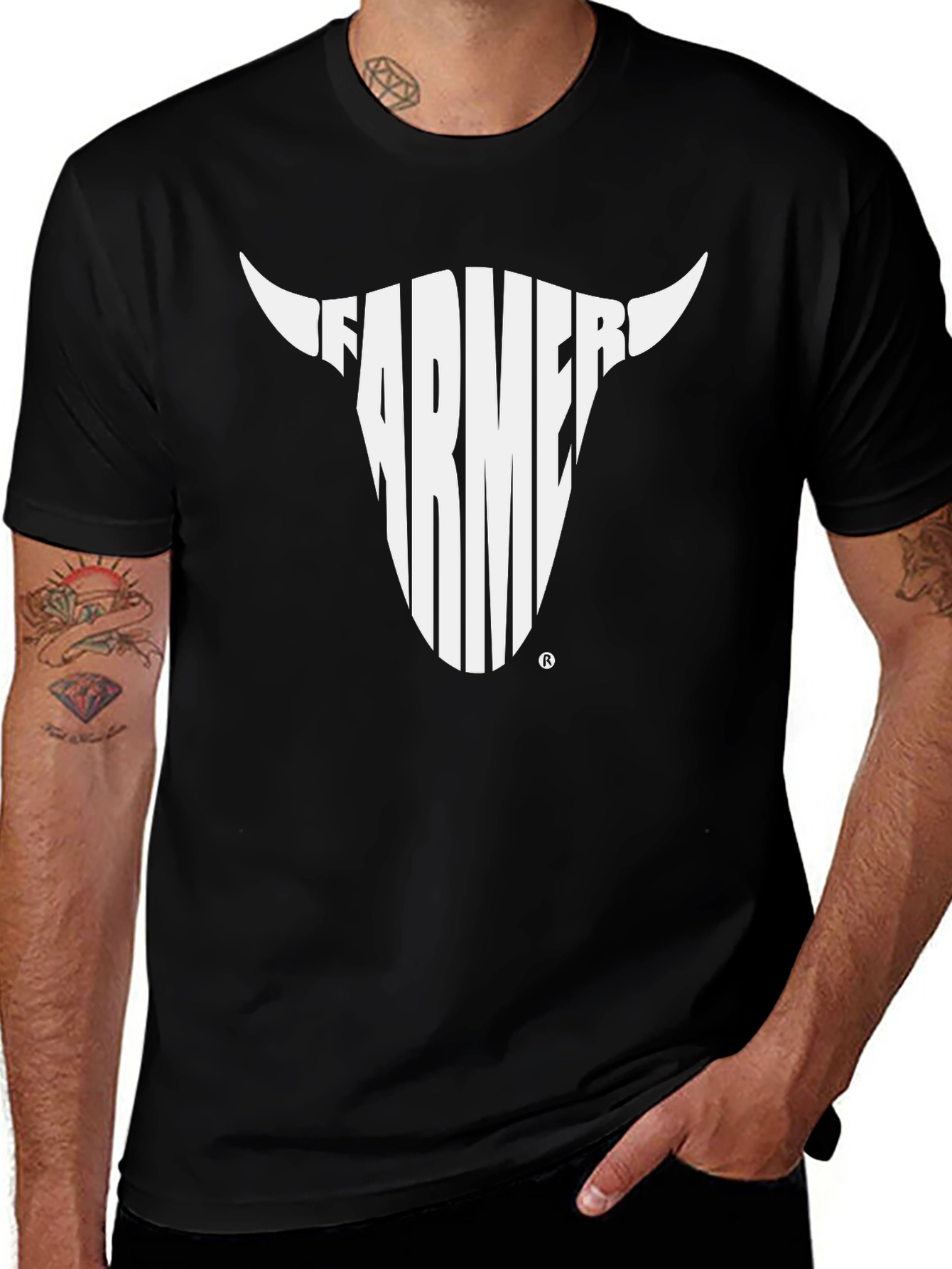 Farmer Bull Graphic Tee - Black Cotton Casual Shirt