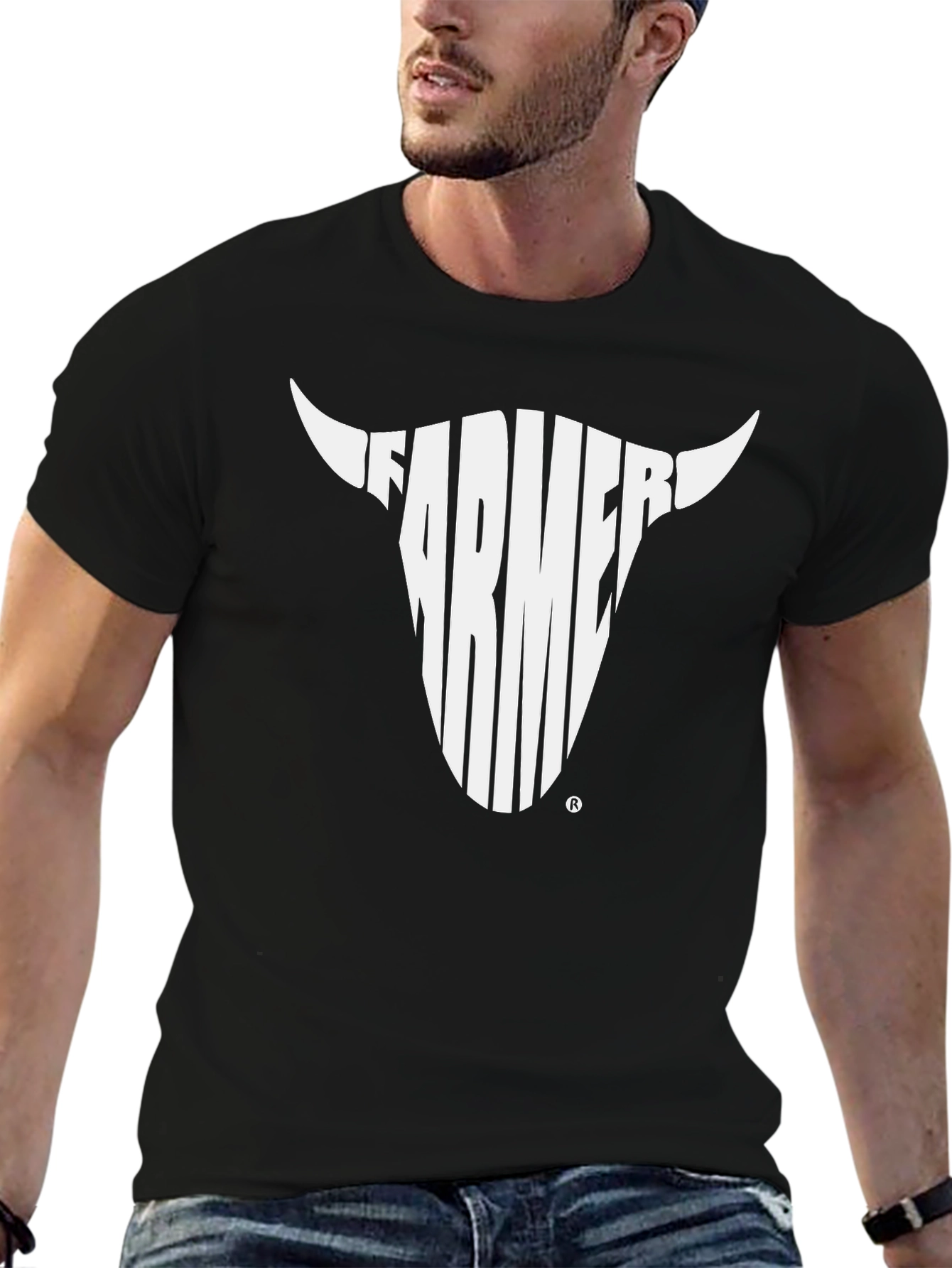 Farmer Bull Graphic Tee - Black Cotton Casual Shirt