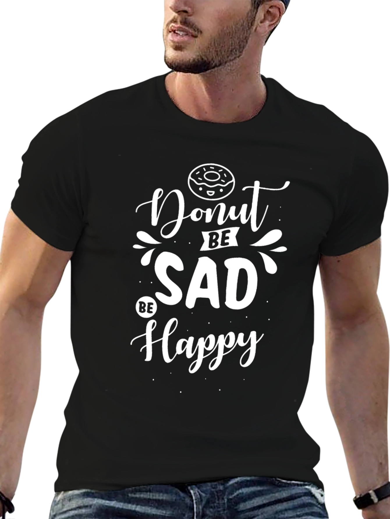 Donut Be Sad Be Happy Black T-Shirt