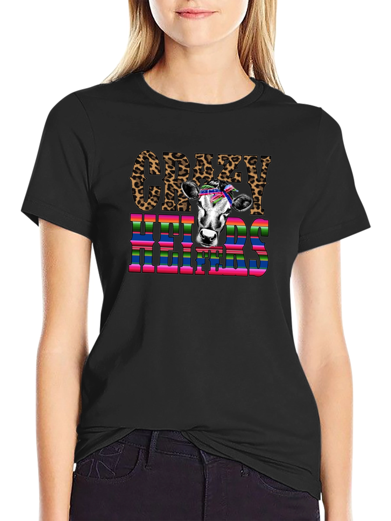 Crazy Heifers Graphic Tee - Black Cotton Blend