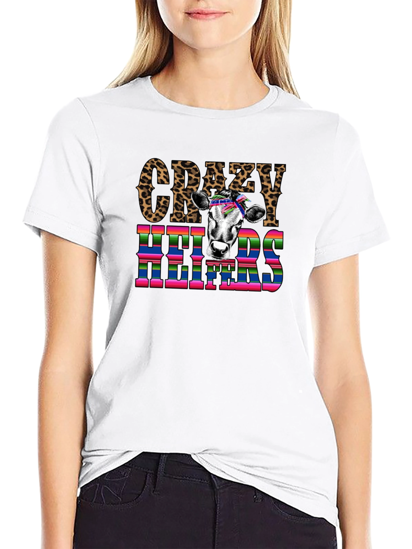 Crazy Heifers Graphic Tee - Black Cotton Blend