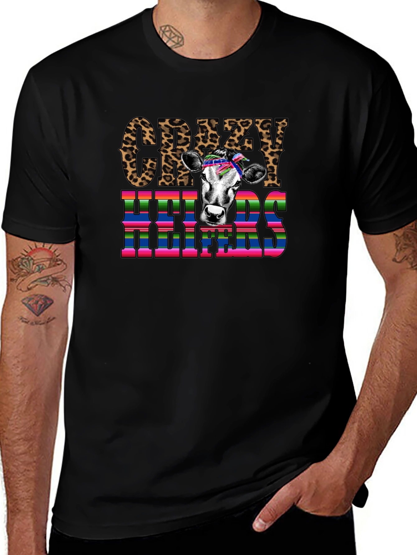 Crazy Heifers Graphic Tee - Black Cotton Blend