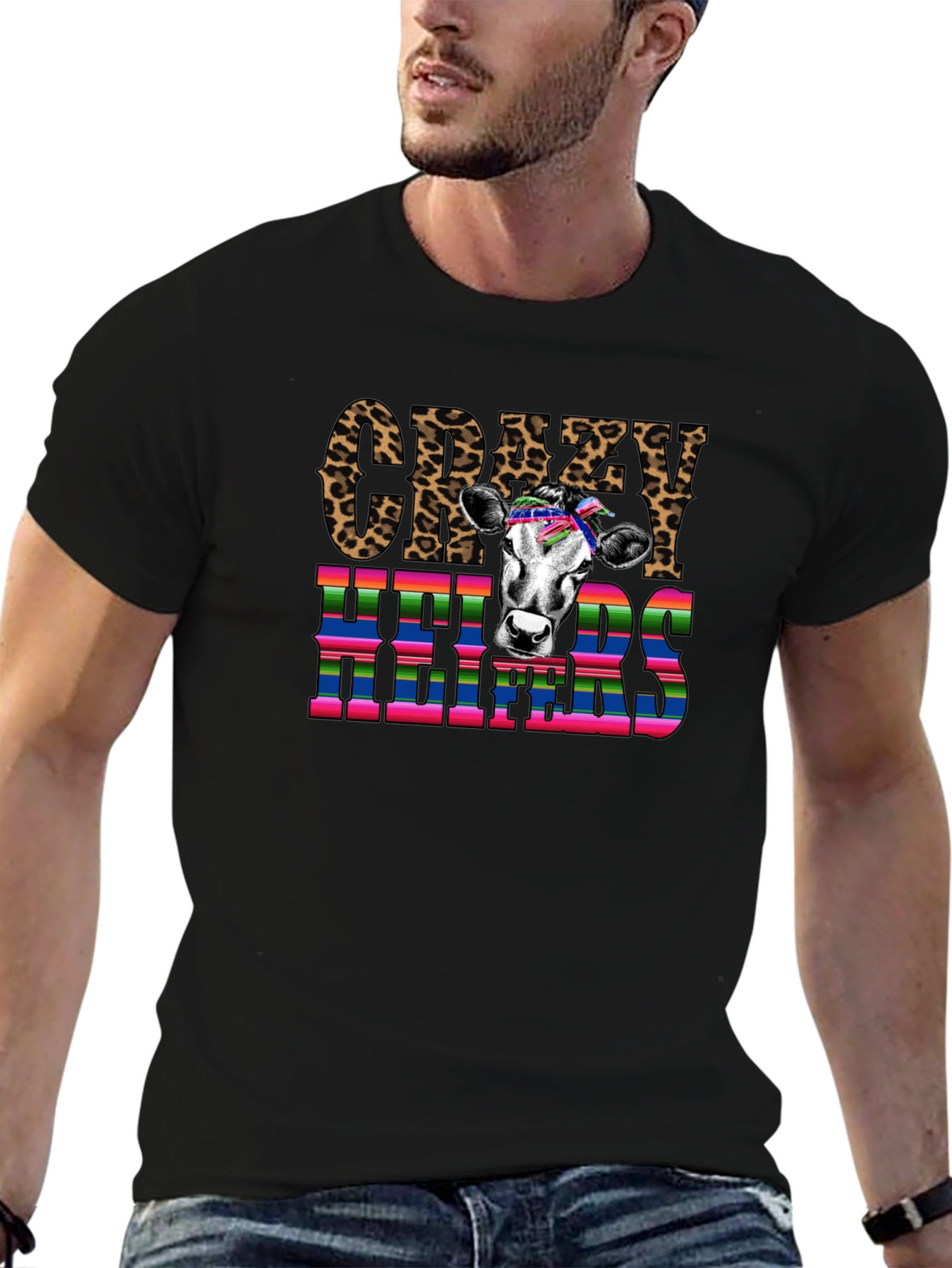 Crazy Heifers Graphic Tee - Black Cotton Blend