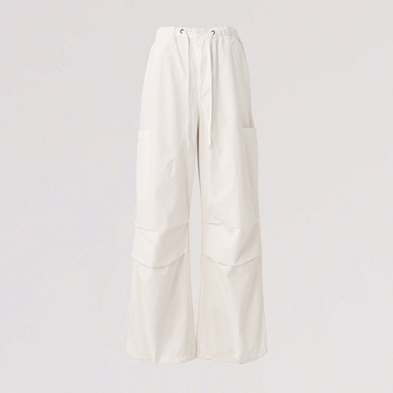 Pants for Women White High Waist Straight Loose Slim Fit Drawstring Casual Pants