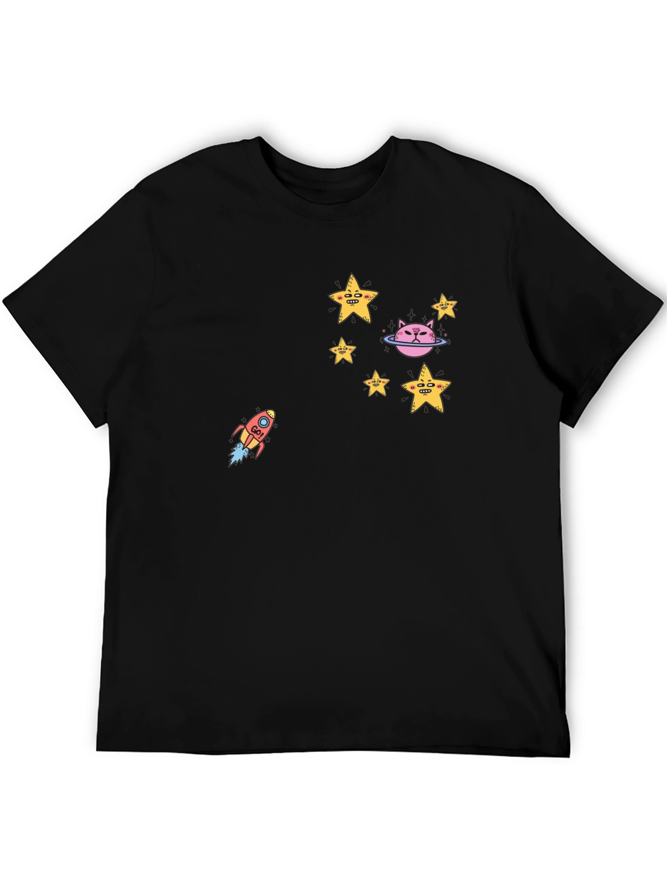 Cosmic Cat Tee - Stars & Rocket Black T-Shirt