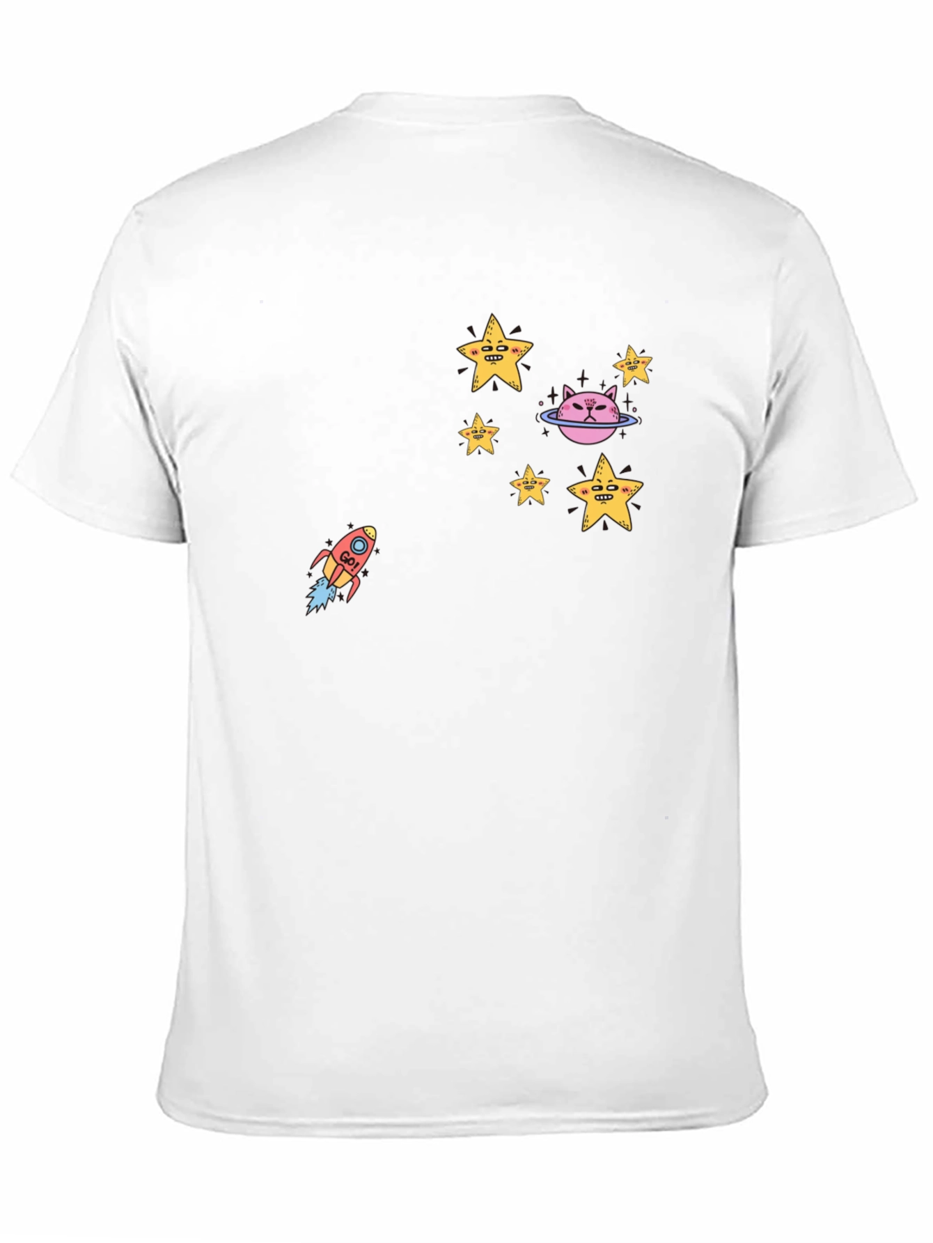Cosmic Cat Tee - Stars & Rocket Black T-Shirt
