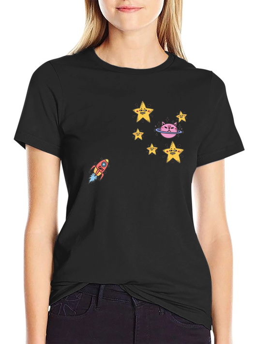 Cosmic Cat Tee - Stars & Rocket Black T-Shirt