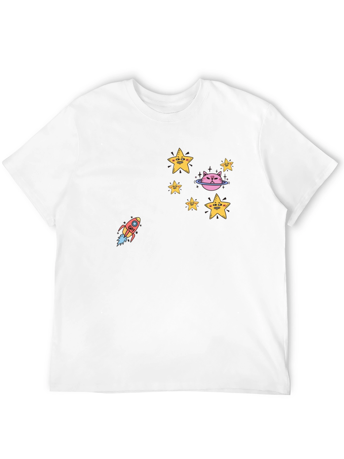 Cosmic Cat Tee - Stars & Rocket Black T-Shirt
