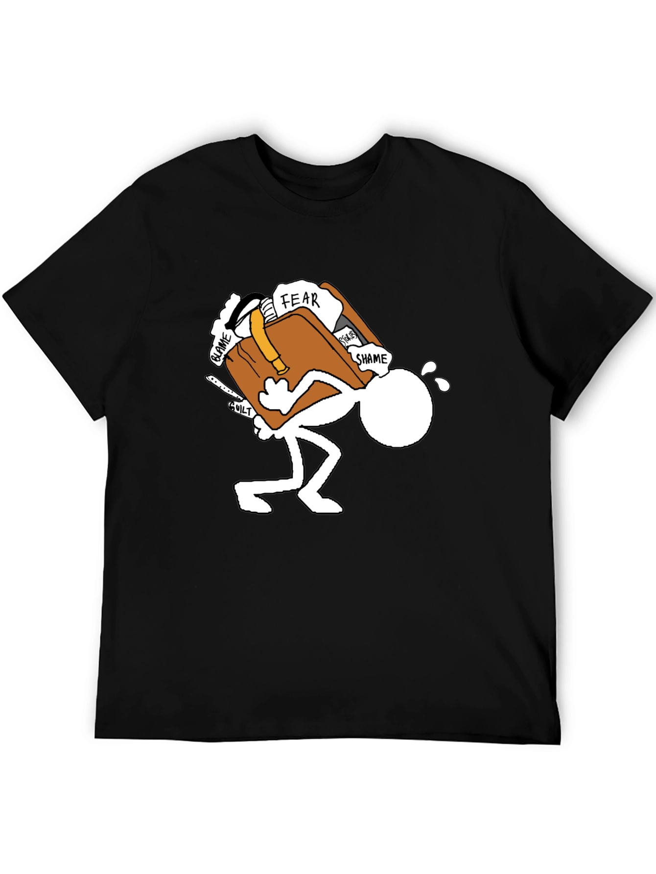 Burdened Stick Figure Graphic Tee - Black