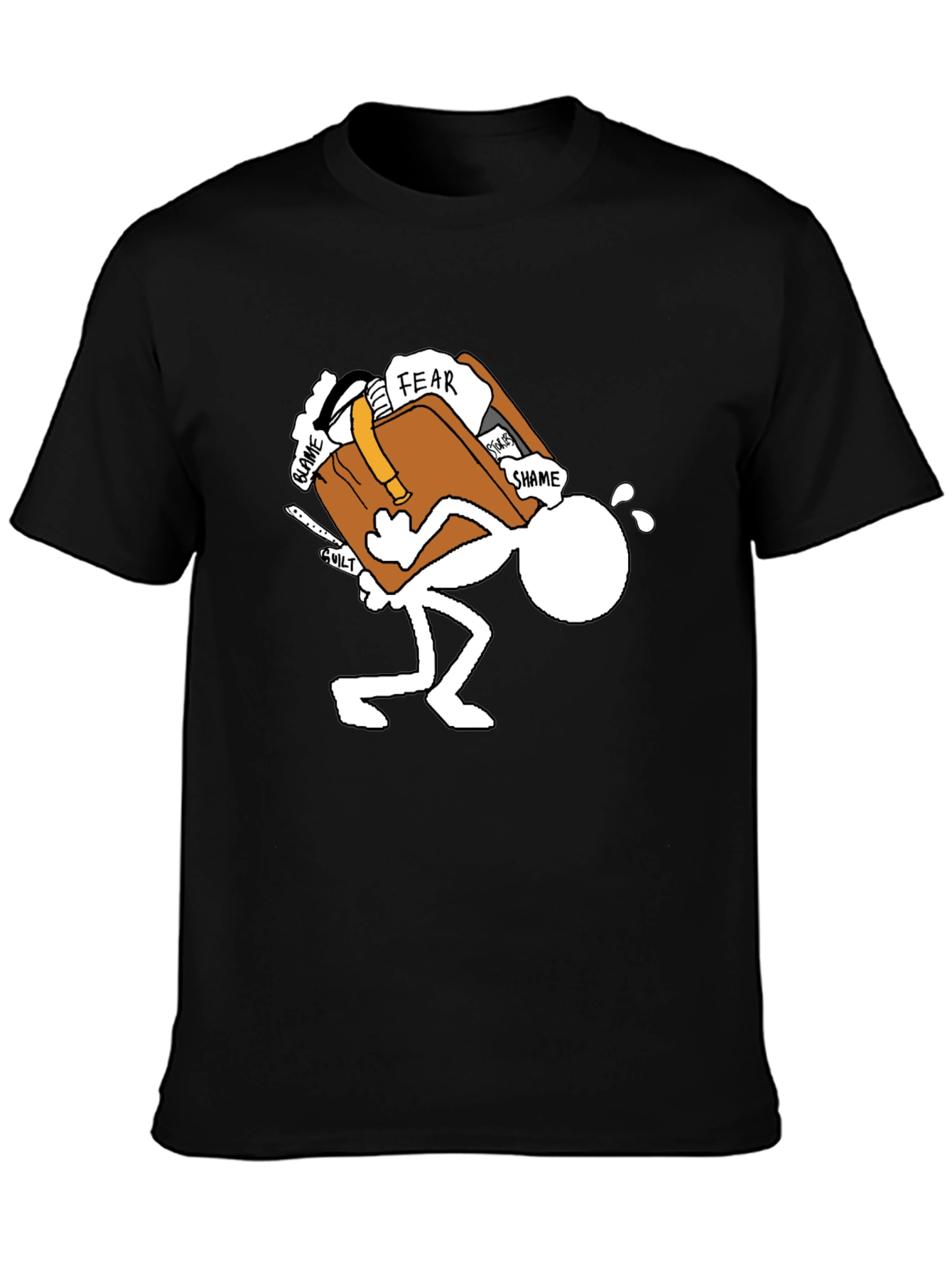 Burdened Stick Figure Graphic Tee - Black