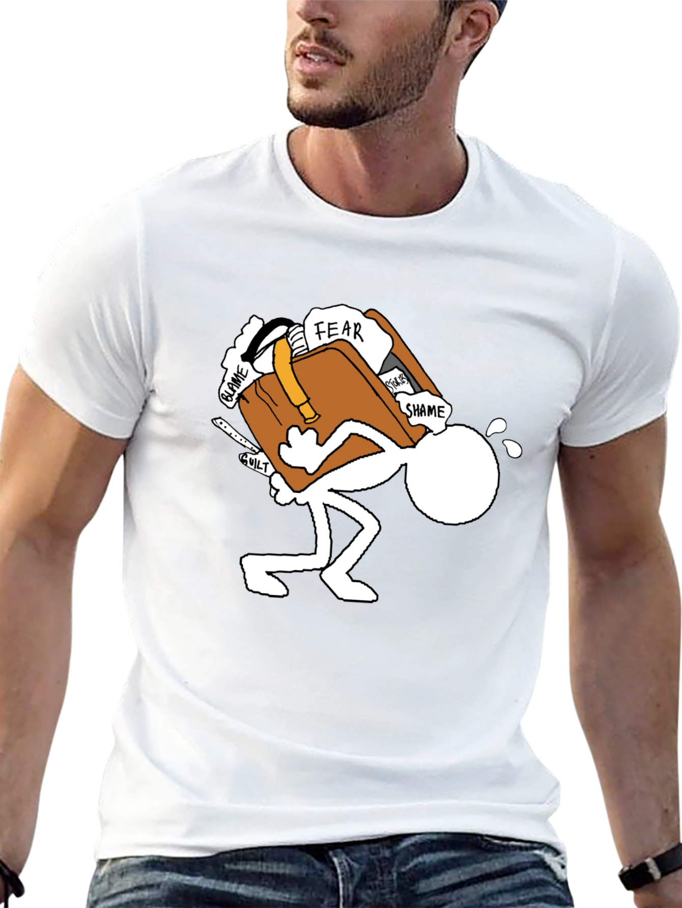 Burdened Stick Figure Graphic Tee - Black
