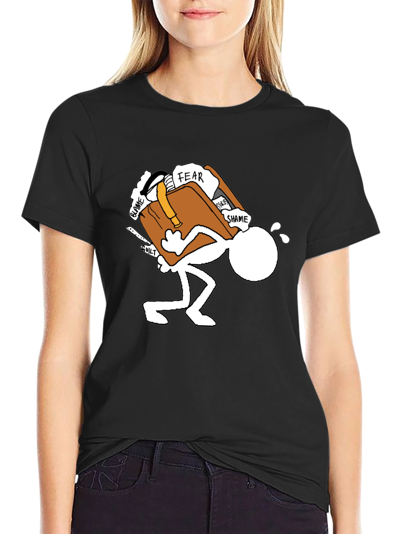 Burdened Stick Figure Graphic Tee - Black