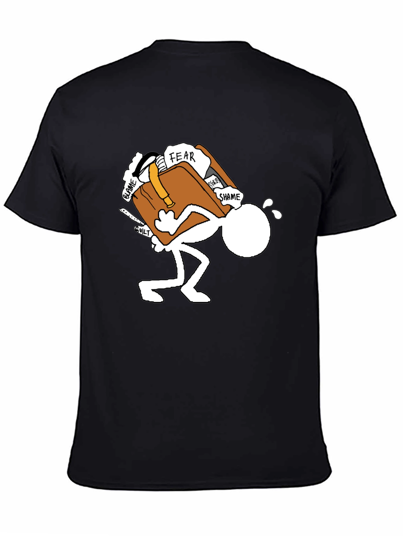 Burdened Stick Figure Graphic Tee - Black