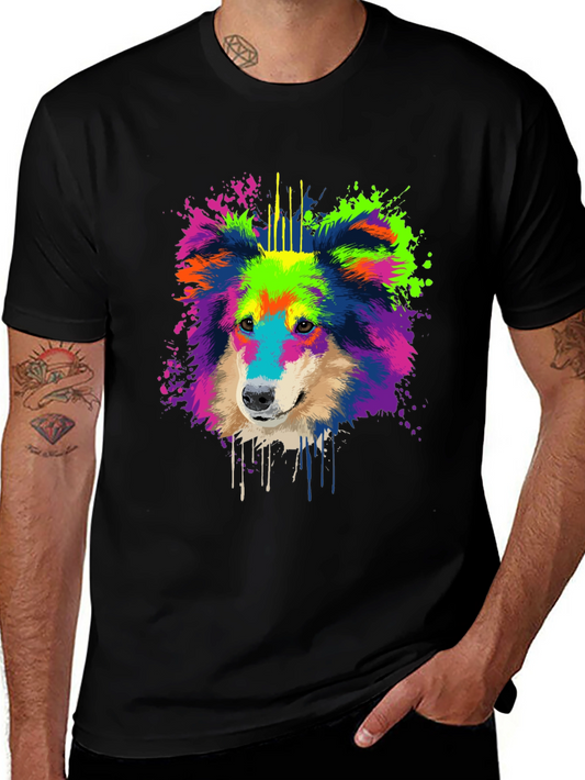 Vibrant Dog Graphic Tee - Colorful Collie Design