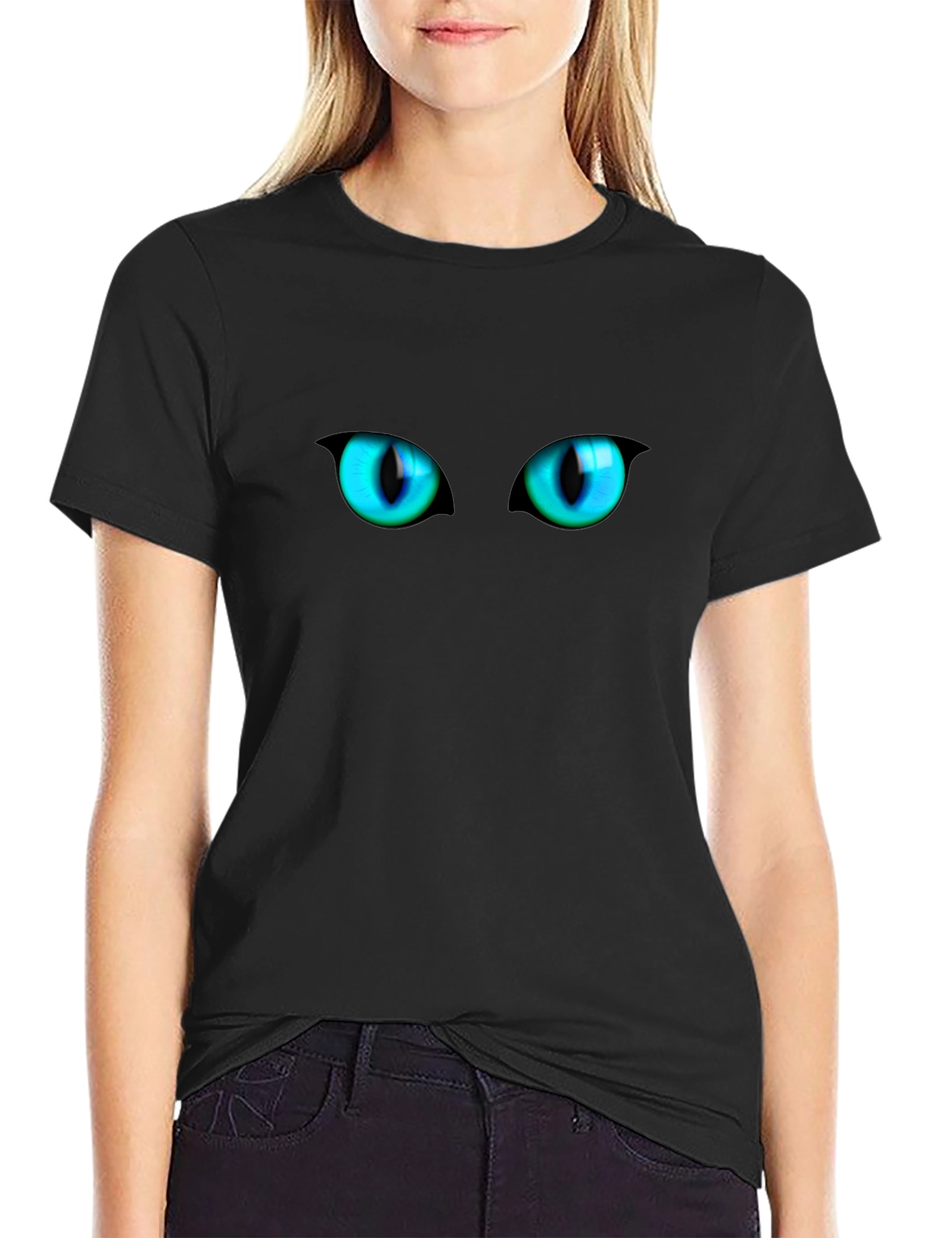 Mens Black Cat Eyes Graphic T-Shirt