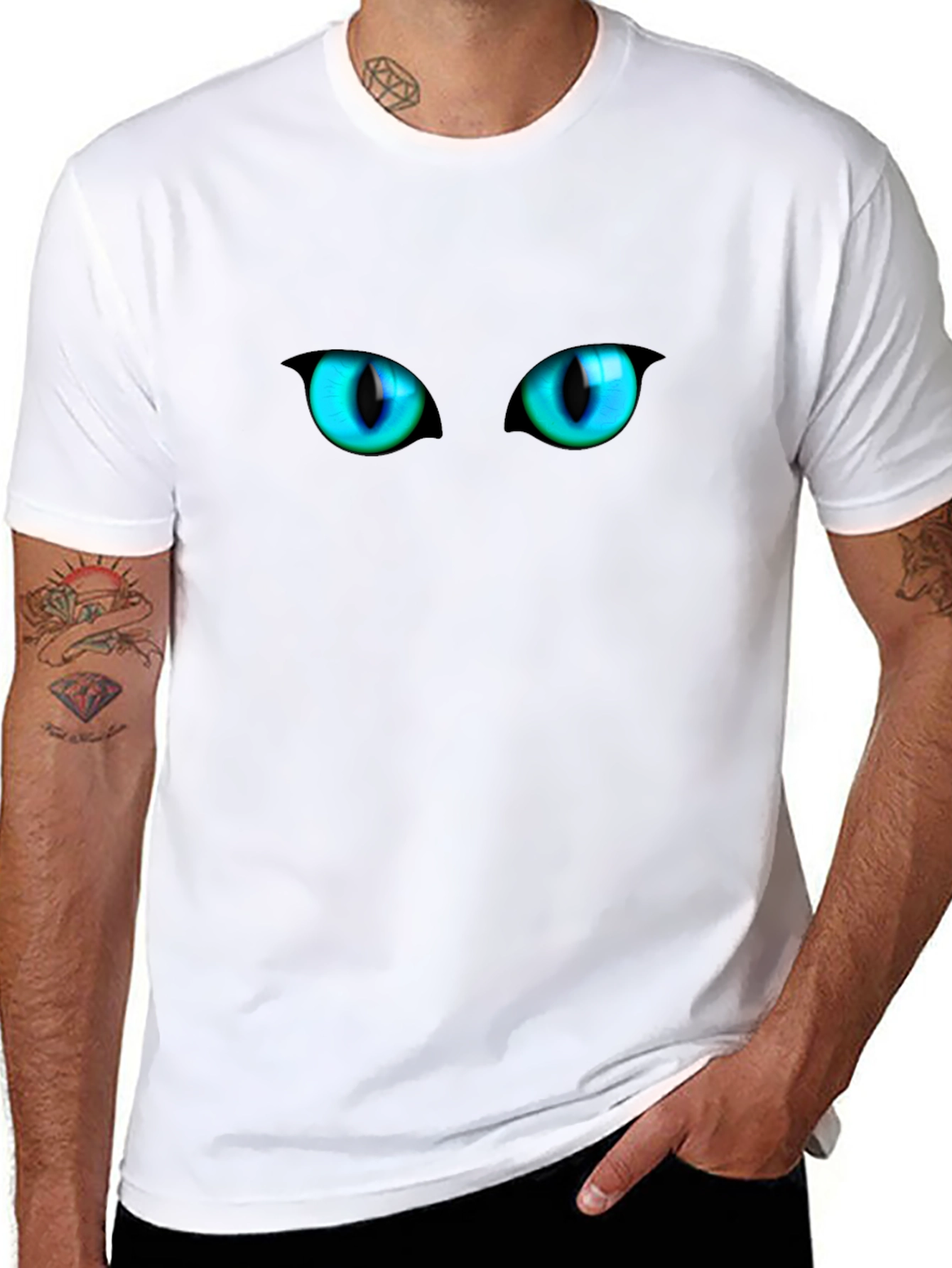 Mens Black Cat Eyes Graphic T-Shirt