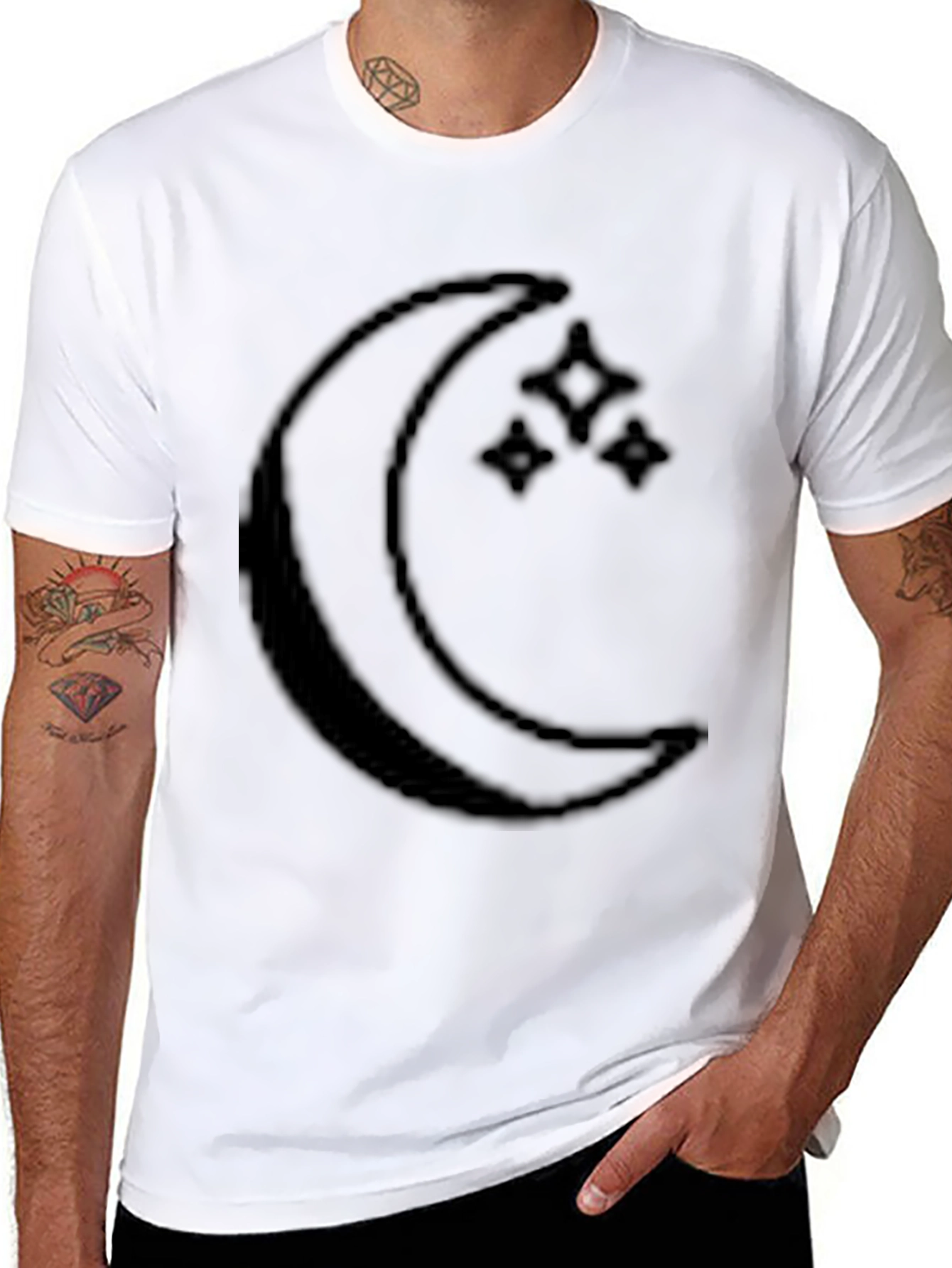 Crescent Moon & Stars Graphic Black T-Shirt