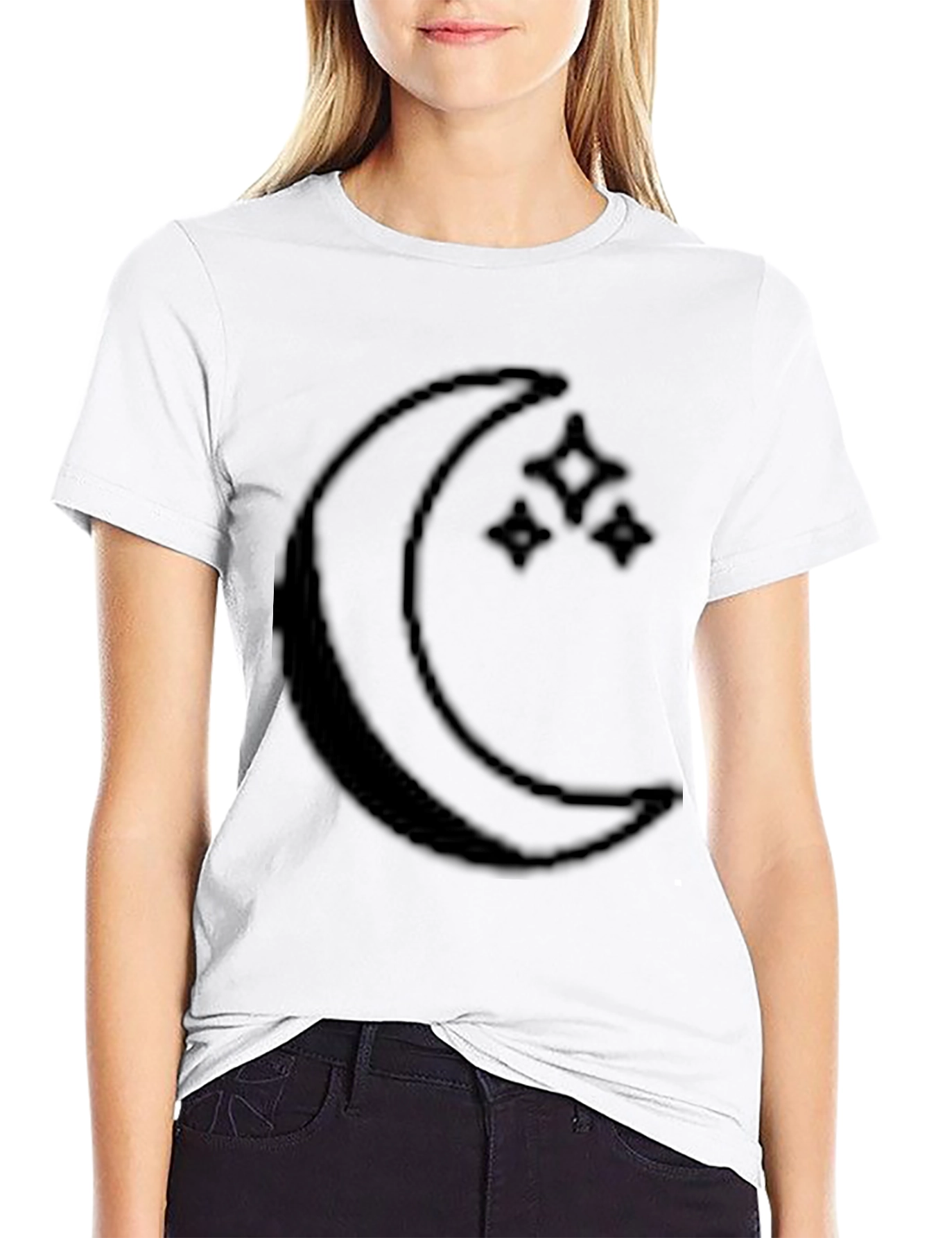 Crescent Moon & Stars Graphic Black T-Shirt