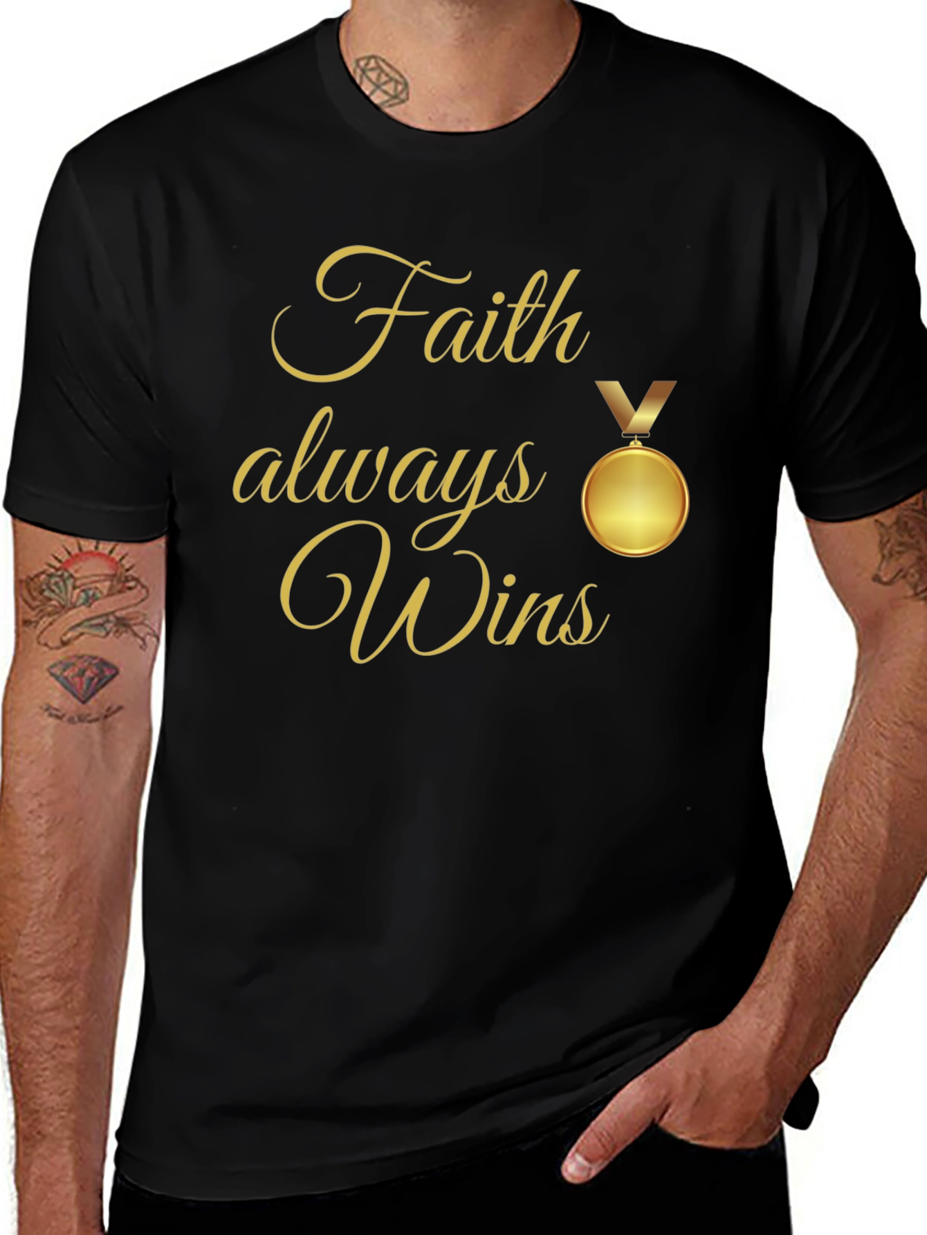 Faith Always Wins T-Shirt - Religious Medal Graphic Tee